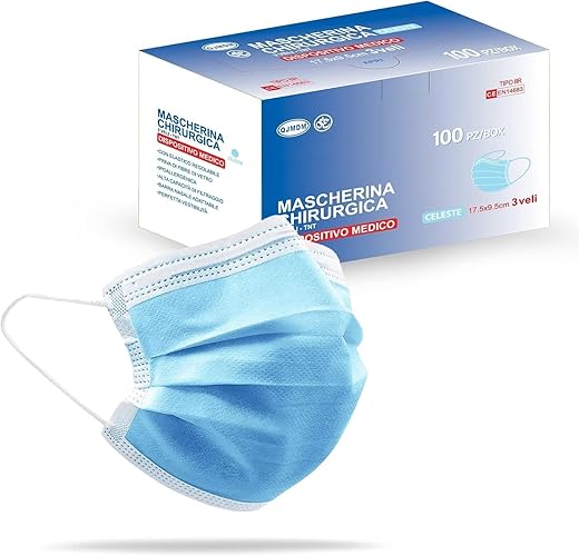 S&S Medical Mascarillas Quirúrgicas Tipo IIR Certificado CE, Mascarilla médicas homologadas, 3 capas, Alta eficiencia filtración bacteriana mayor al 98% (Azul,100 Unidades)