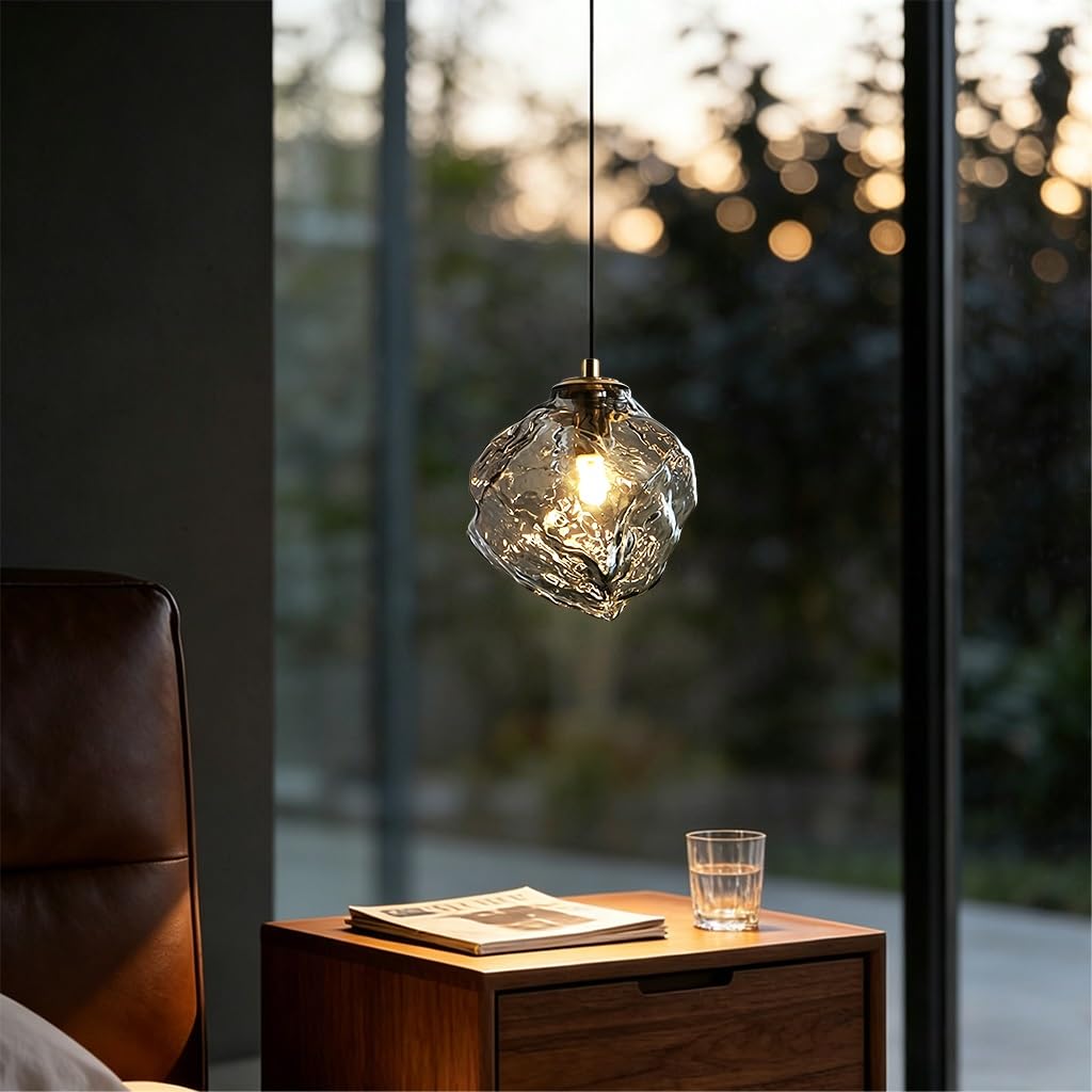 Kreatywna lampa wisząca lód, Szklana plafoniera, Lampa wisząca z lawą, E27 regulowana wysokość plafoniera, minimalistyczna lampa wisząca do stołu – dla wyspy, jadalni, korytarza(Smoke Gray,22cm)