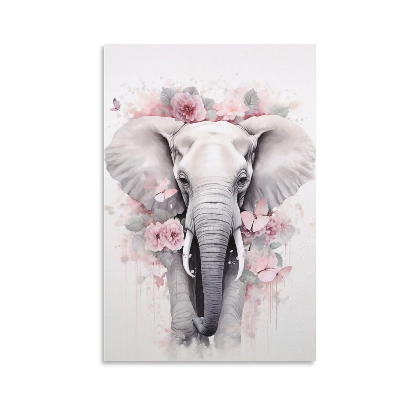 Foccar Unframe-Colorful Elephant Colorful Elephant Canvas Wall Art Rustic Lovely Flower Animal Posters Wall Decor Painting Art For Home Room Artwork