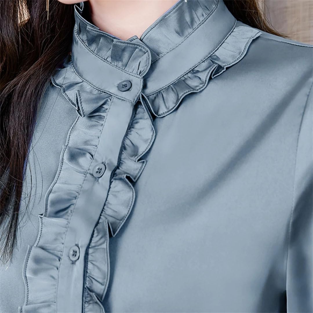 Camicetta da donna in raso a maniche lunghe e camicette da ufficio stile coreano streetwear camicie