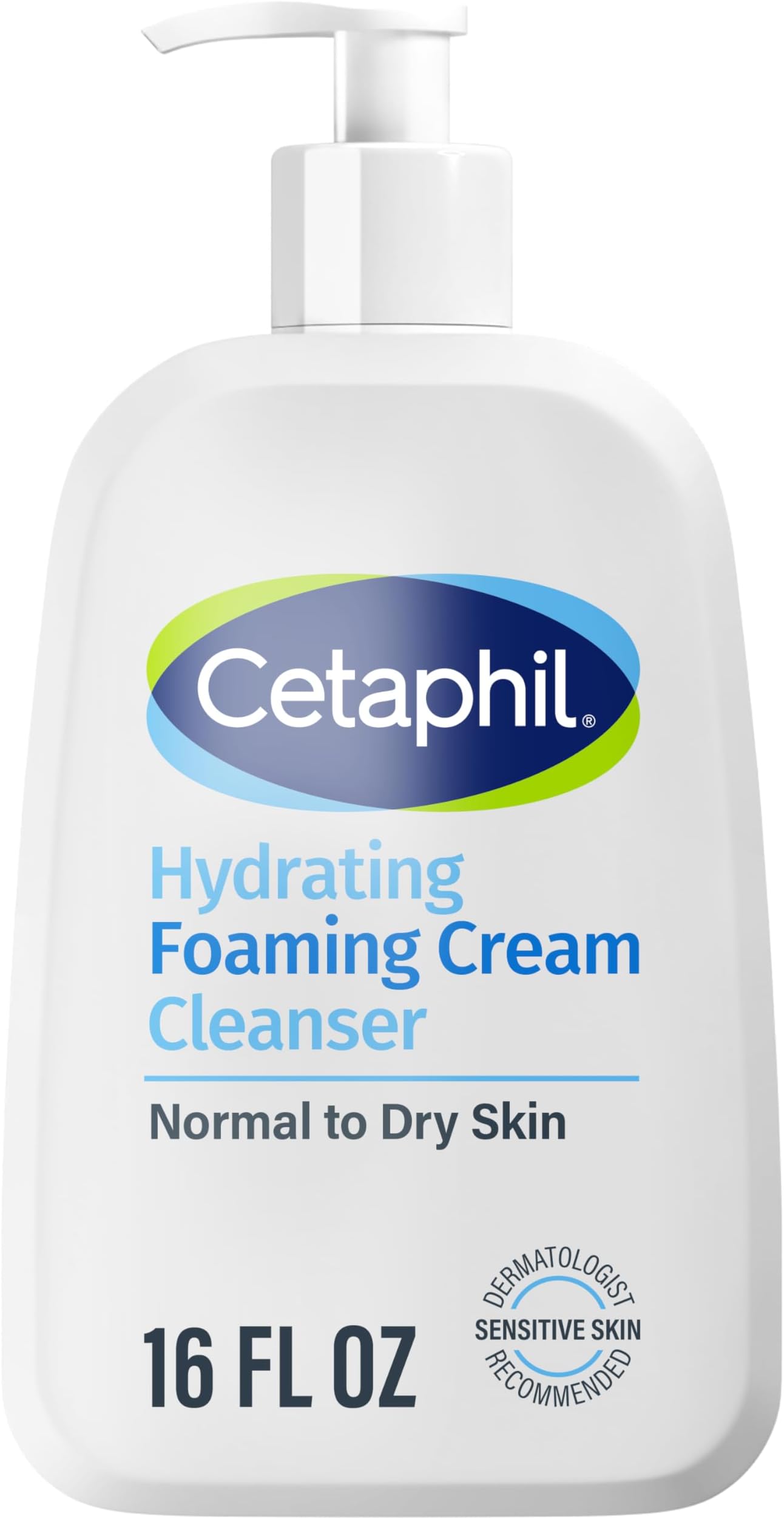 Cream to Foam Face Wash, Hydrating Foaming Cream Cleanser, 16 oz, For Normal to Dry, Sensitive Skin, with Soothing Prebiotic Aloe, Hypoallergenic, Fragrance Free