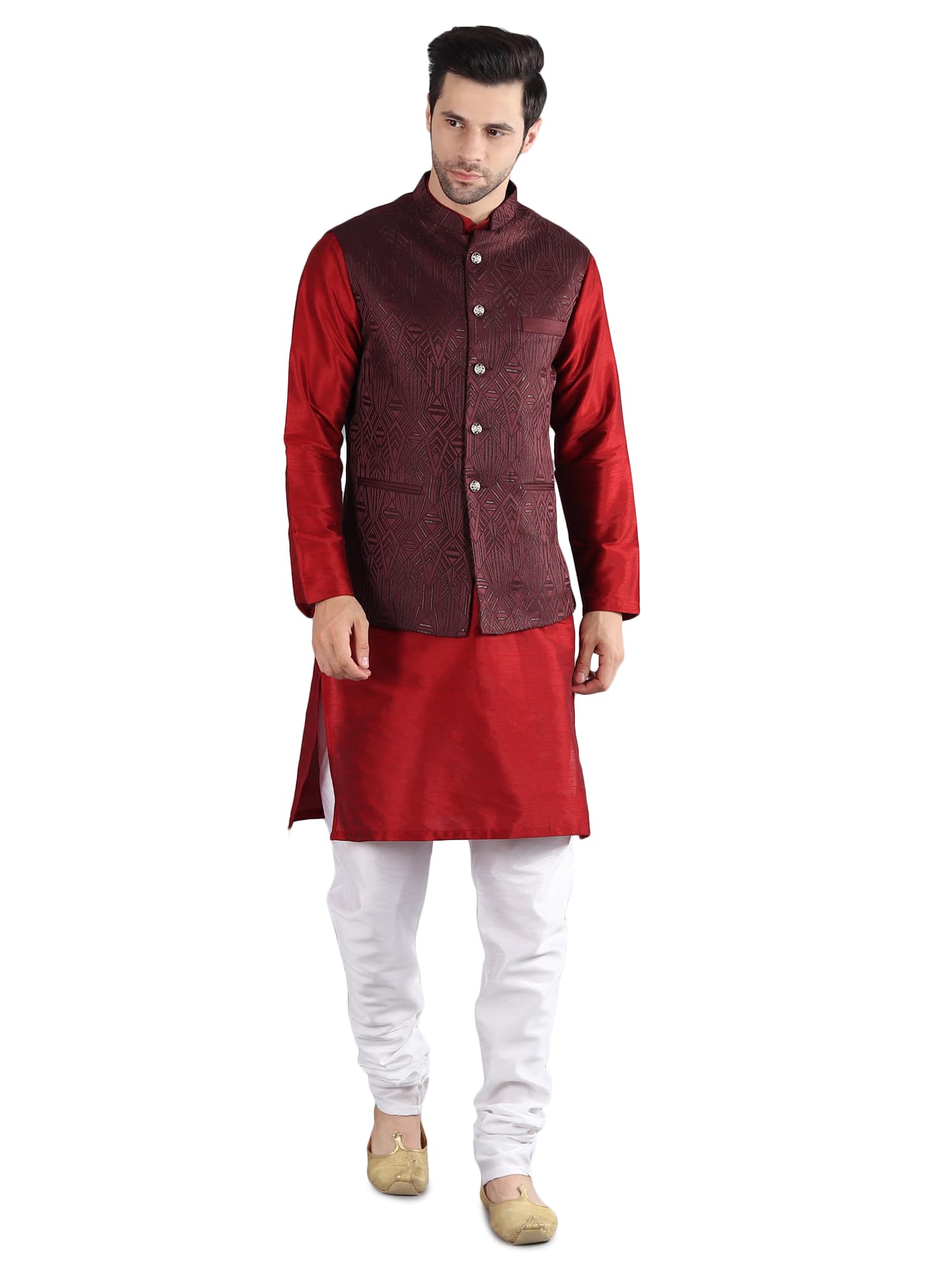 uri and mackenzie Men's Silk Blend Kurta Pajama with Designer Ethnic Nehru Jacket/Modi Jacket-picture-33