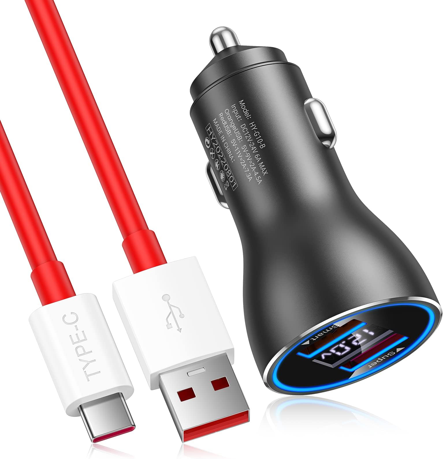 80W for Fast Car Charger for Oneplus 15R/13R/Nord 5 2T, USB Car Charger Adapter USB C Warp Charge Cable 1M Fast Warp Charge for Oneplus Nord CE 5 4 3 Lite OPPO A80 A40 Reno 14 13 FS 12F 11F