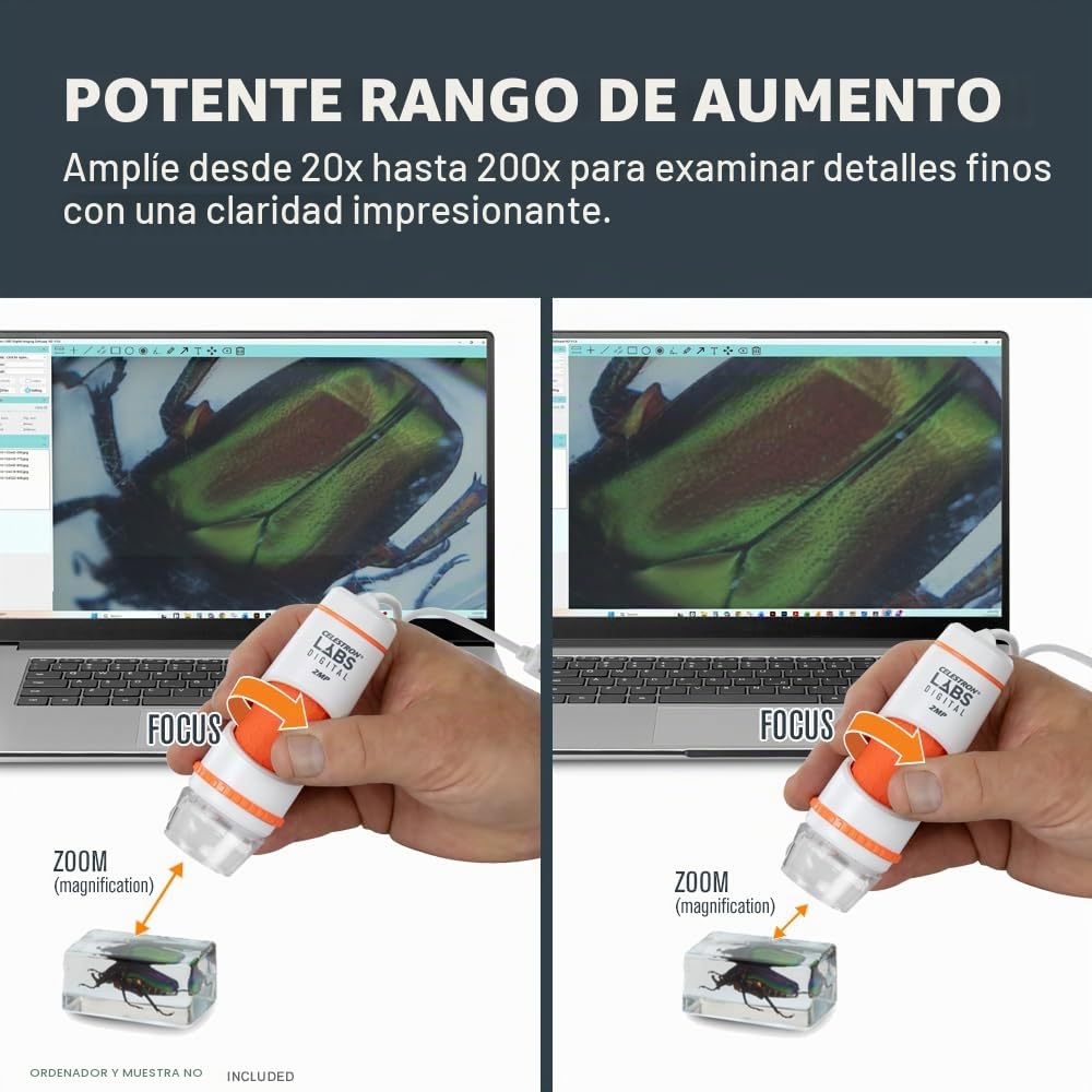 Capture sus descubrimientos con el microscopio digital portátil Deluxe 44302-C de Celestron, gris