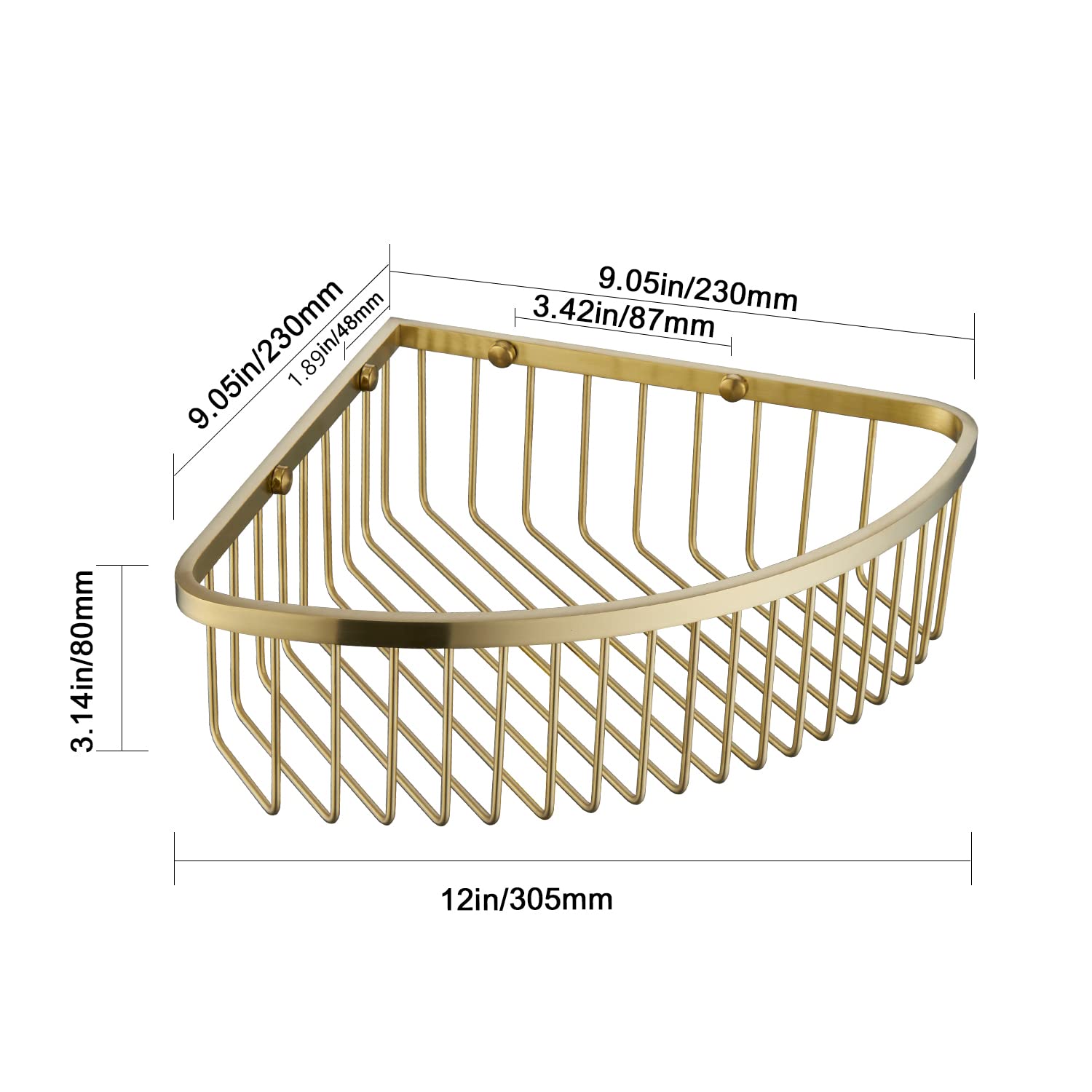 GORDEE Bathroom Shower Caddy Corner Shelf Basket, Ultra Sturdy Rust-Proof Stainless Steel Bathroom Shelf Organizer Shampoo Holder, Wall Mounted Storage Rack for Bathroom Kitchen, Brushed Gold