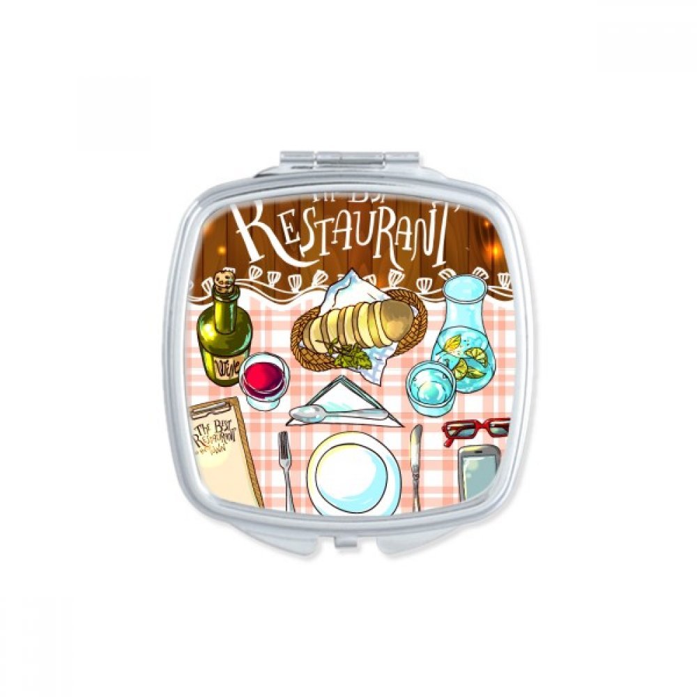 Miroir de poche compact motif boucherie et steak pour retouches maquillage