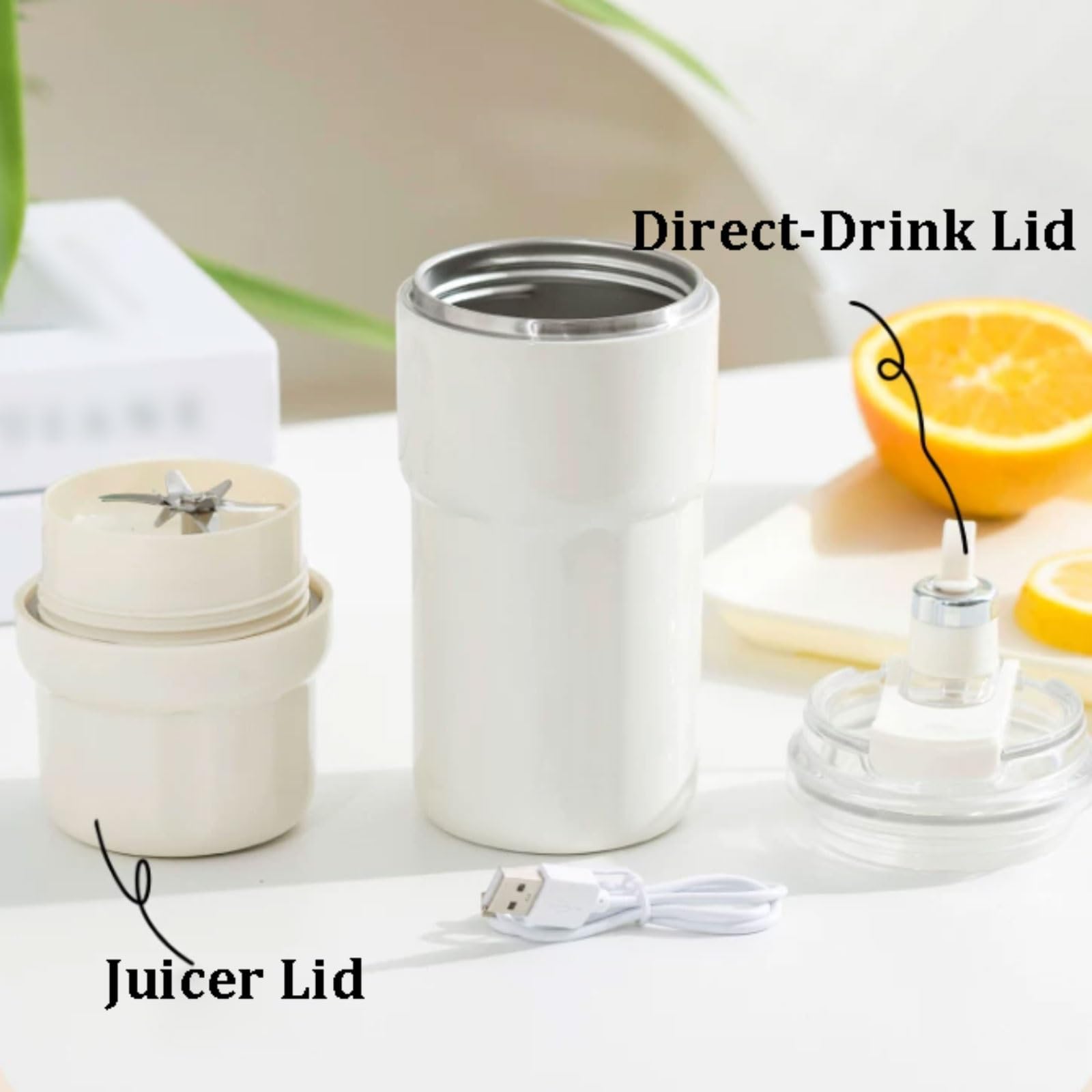 Inalámbrico Licuadora portátil de plástico con tapa for beber directamente, exprimidor portátil recargable for batidos y batidos, 400ml/14oz alta eficiencia