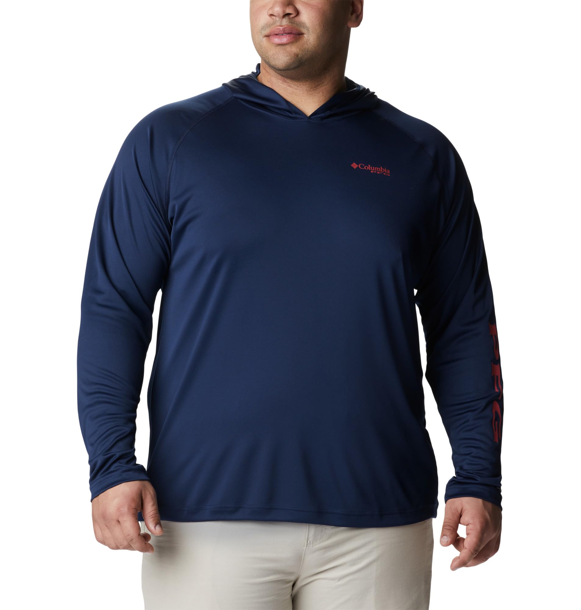 Columbia Men's Terminal Tackle™ Hoodie, Coll Navy, Sunset Red Logo, 5X