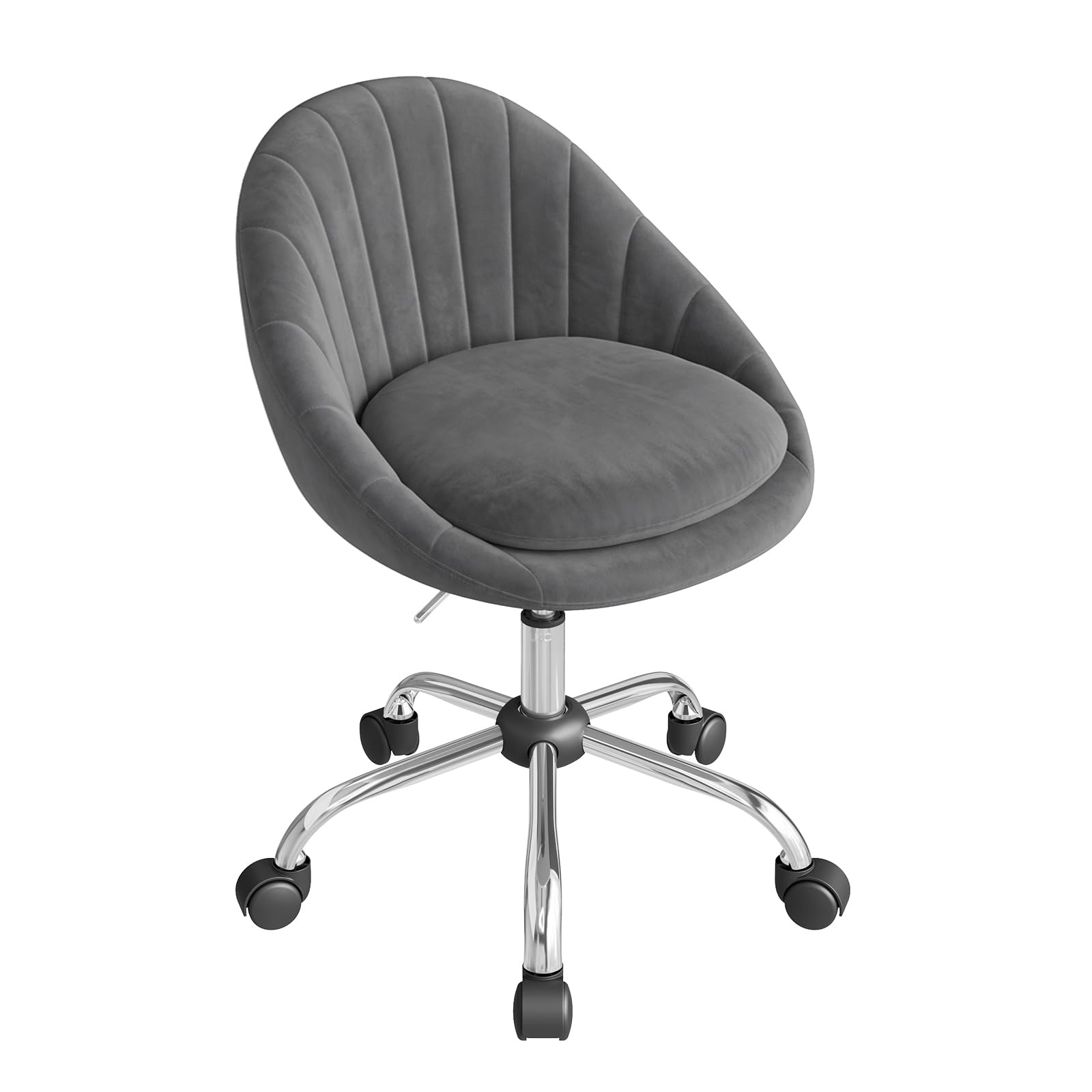 WOLTU Sedia da Scrivania per Casa, Sedia Trucco, Velluto, Grigio Scuro | Regolabile in Altezza con Rotelle, Girevole Ergonomica, Ufficio, Camera da Letto, Studio