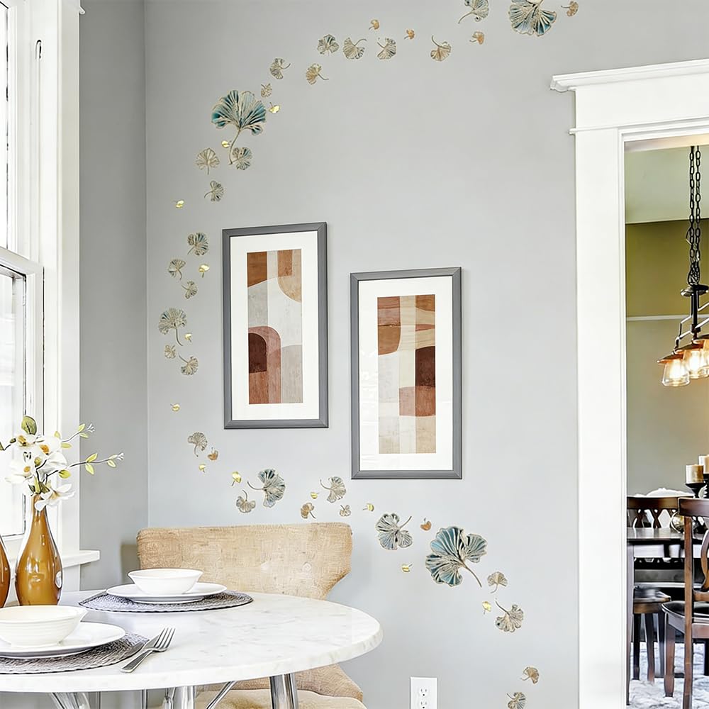 3 Pezzi Adesivi Murali Design a Foglia di Ginkgo Decorazioni Parete Artistico e Fresco Adesivi Murali Creativo per Camere da Letto Soggiorni Pareti Porte Finestre