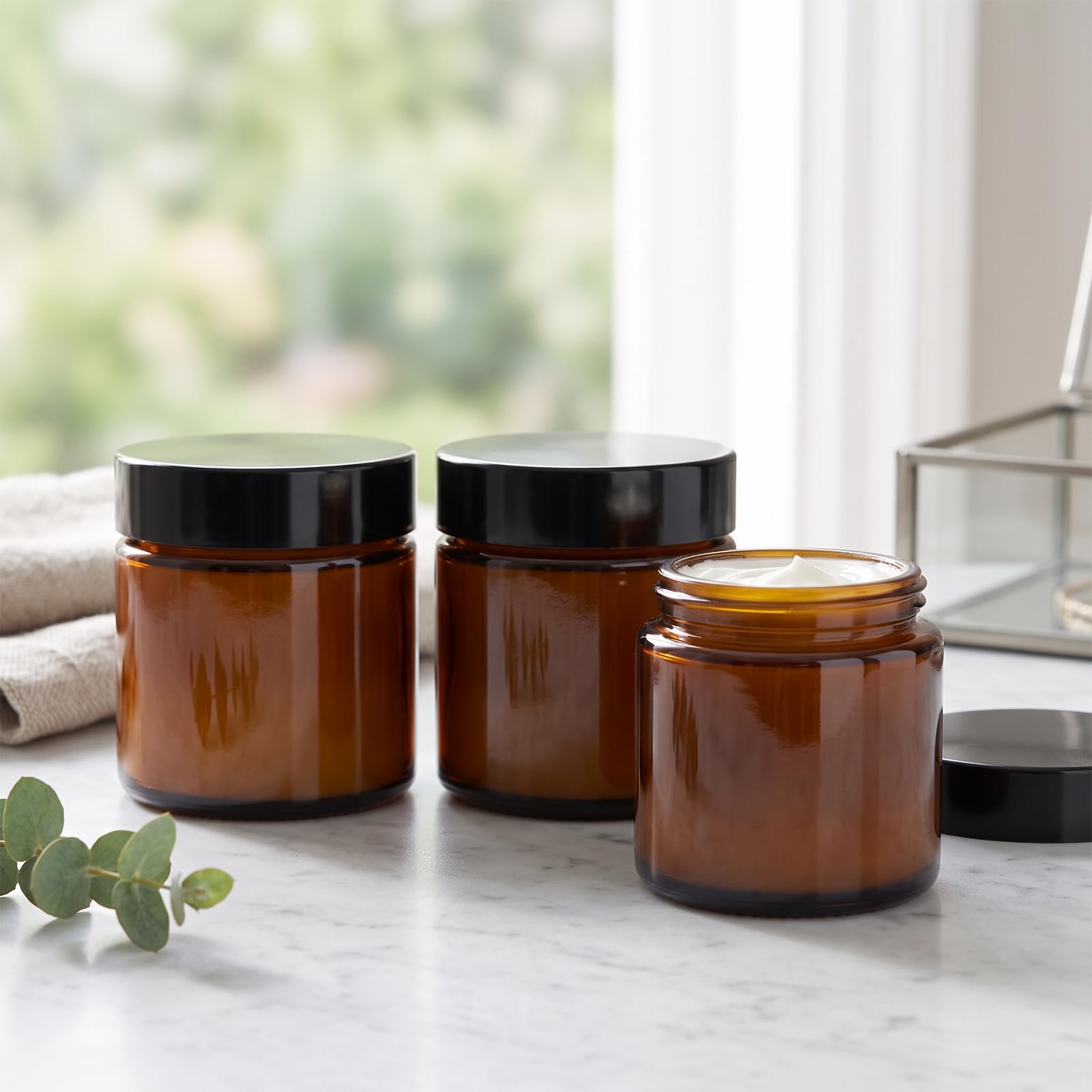 Glass Jars with Plastic Lids, Labels and Scoops - 15 Pack