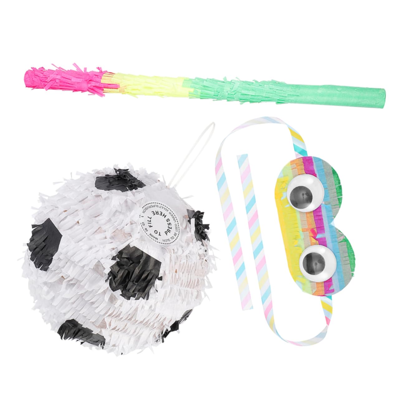 Piñata Compleanno a Forma di Pallone da Calcio in Carta con Bastone e Benda, Decorazione Creativa per Festa e Carnevale, Set 3 Pezzi per Giochi Divertenti