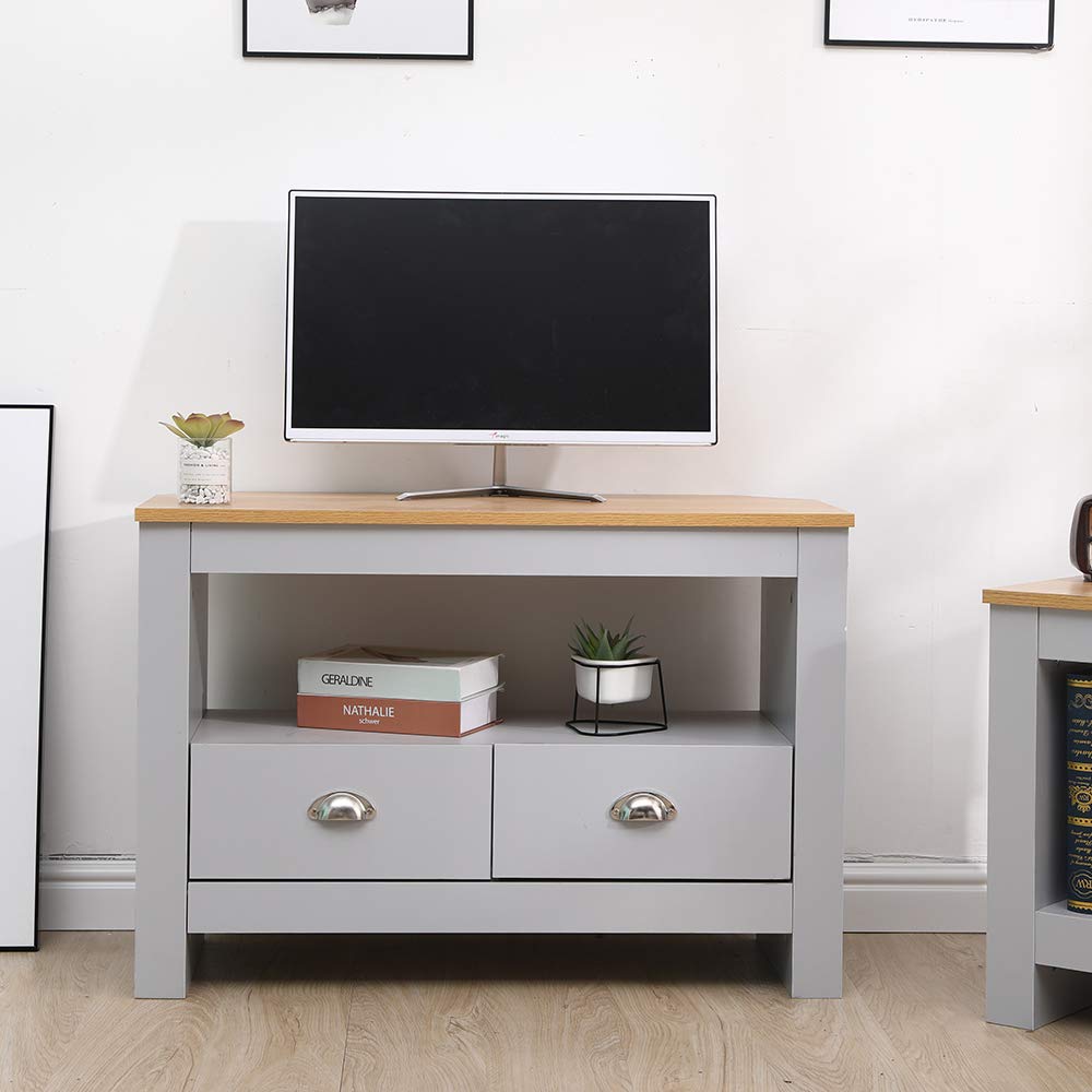 FUSIDE Entertainment Furniture,Media Cabinet with Shelves,Assembly Needed,TV Stand for TVs,TV Stand with Storage,Home Office Media Center (Corner TV Unit-Grey-85x39x58cm)