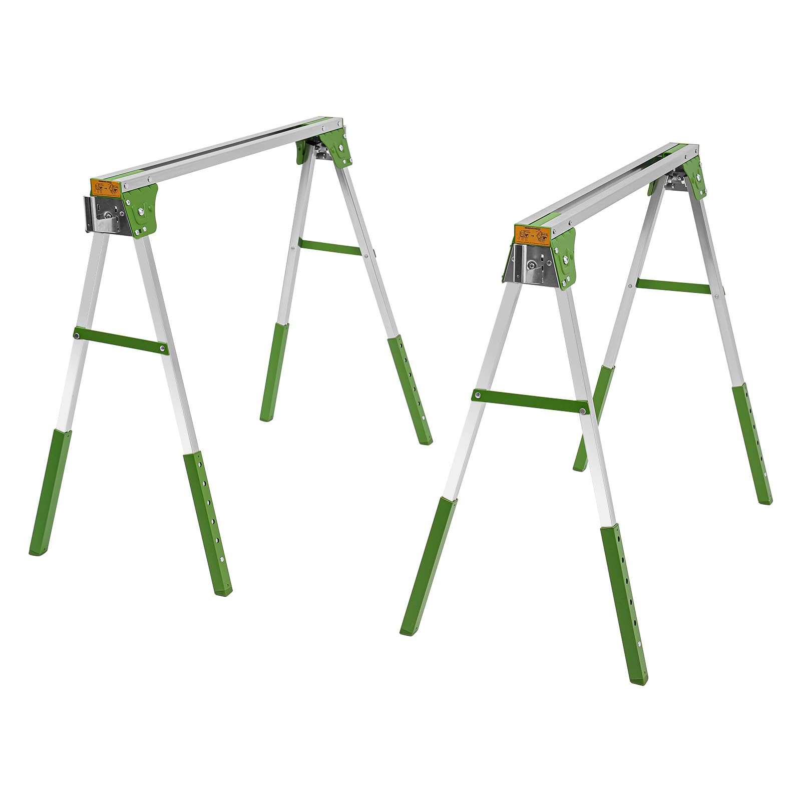 Lot de 2 tréteaux d'échafaudage pliables - Charge maximale : 1200 kg - En métal - 6 hauteurs réglables - Pliable - Pour entrepôts, usines - Vert
