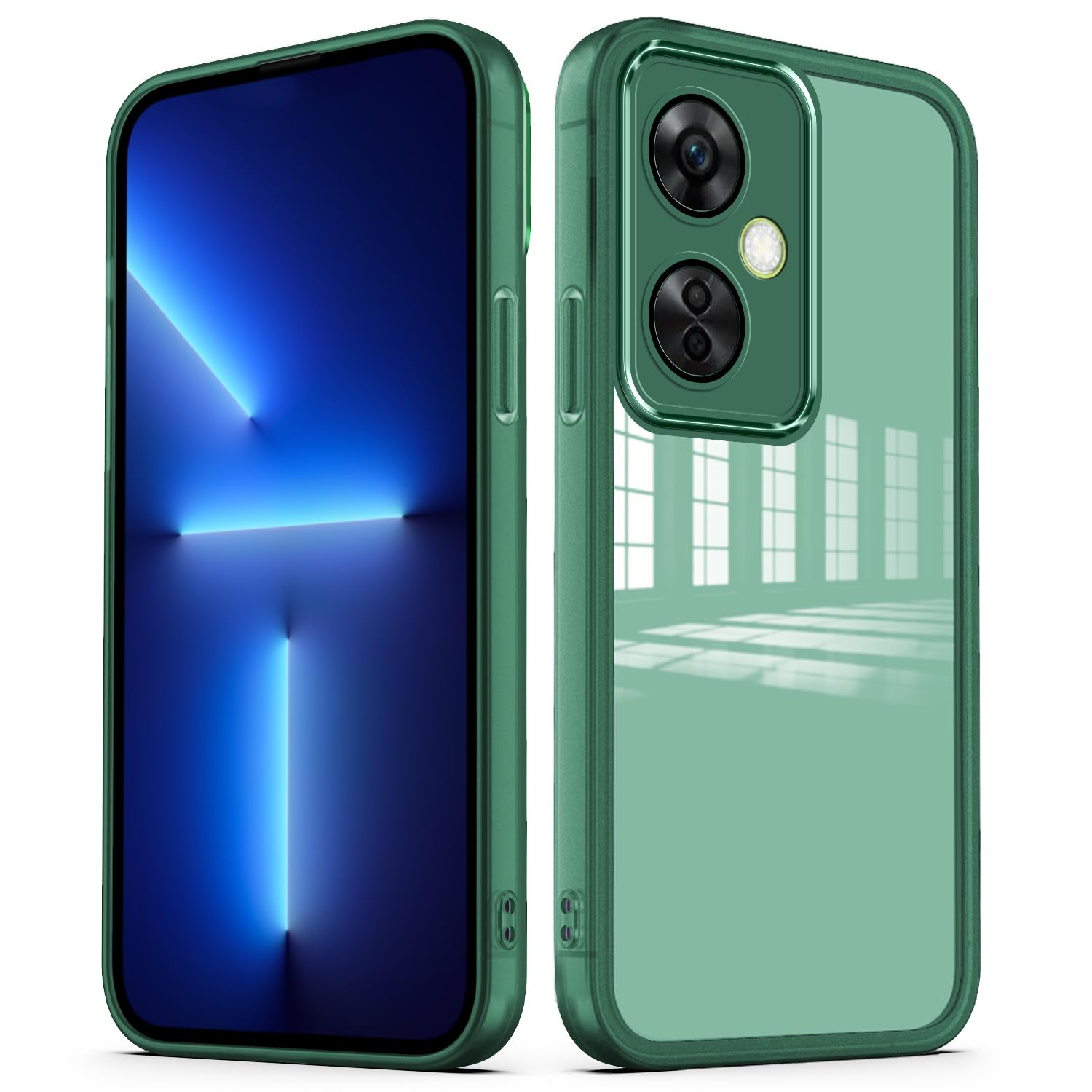 YUXING Cover per OnePlus Nord CE 3 Lite 5G Custodia Trasparente con Pellicola Protettiva Lenti Morbida Ultra Sottile Antiurto Bumper Slim Case - Verde