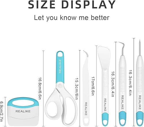 Miniatura 2 de REALIKE Juego de herramientas de desmalezado de vinilo, kit de herramientas de vinilo para manualidades, raspador, espátula, pinzas, tijeras,
