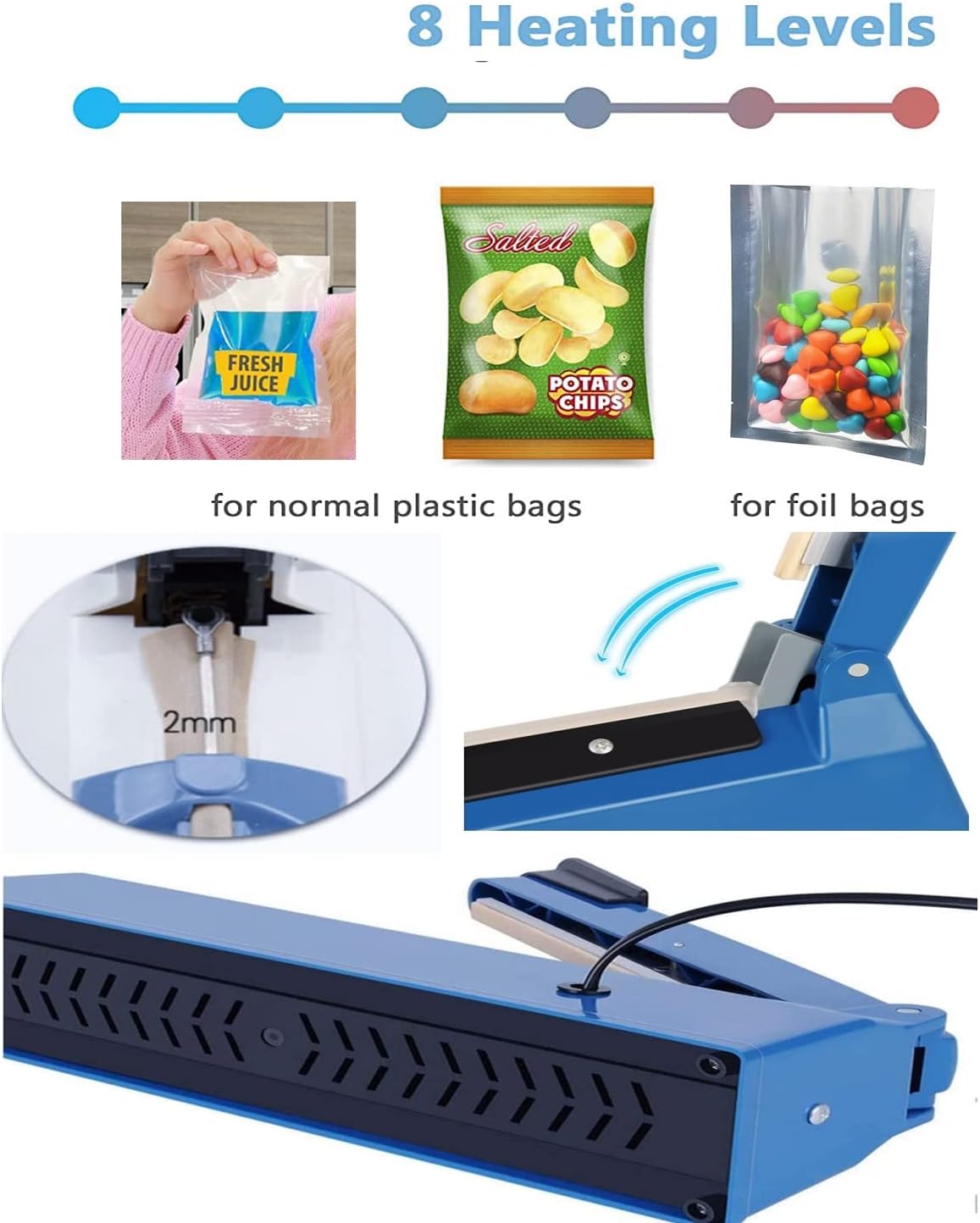 Impulse Heat Sealer Poly Bag Heat Sealer Sealing Machine Heat Seal Closer for Plastic Bags PE PP Bags with Extra Repair Kit (12 inch)