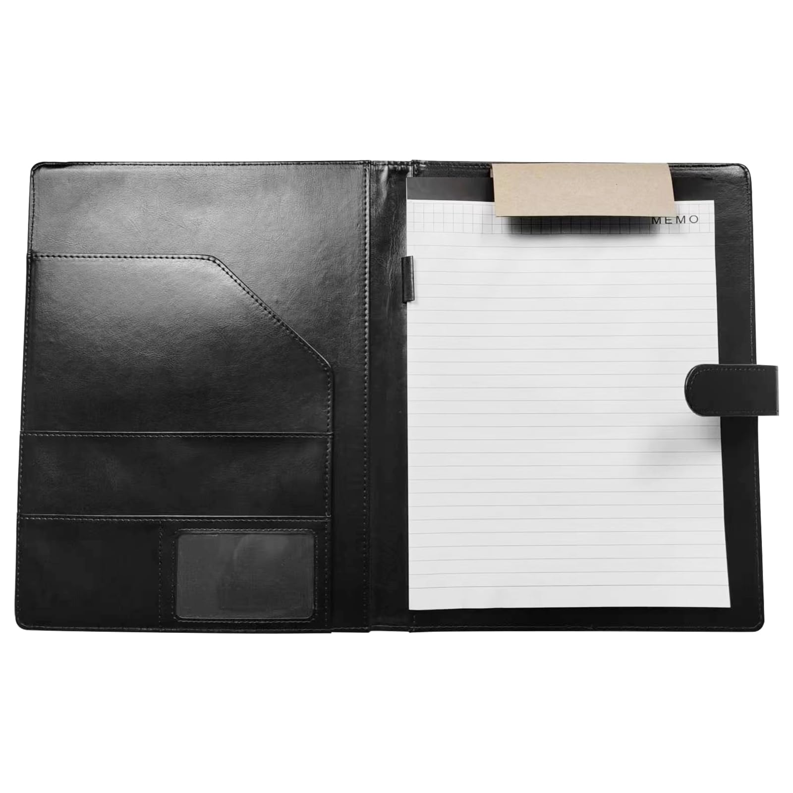 Cartella portadocumenti in pelle, formato A4, portablocco per ufficio, contratti e registro dati, con clip multifunzione, per infermieri e studenti, insegnanti, gestione aziendale, (nero)