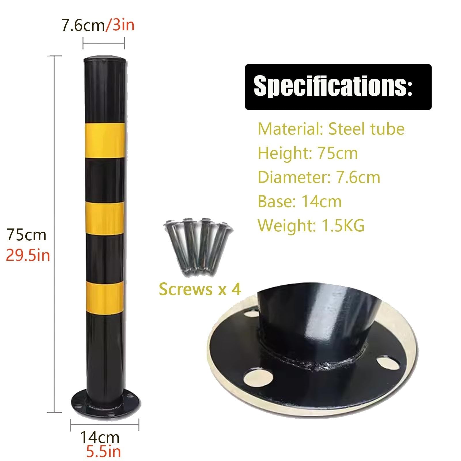 2Pc Steel Parking Bollard Post, Délimiteurs de sécurité routière montés au Sol avec 4 boulons d’ancrage, pour Public Area Driveway Walkway Garage
