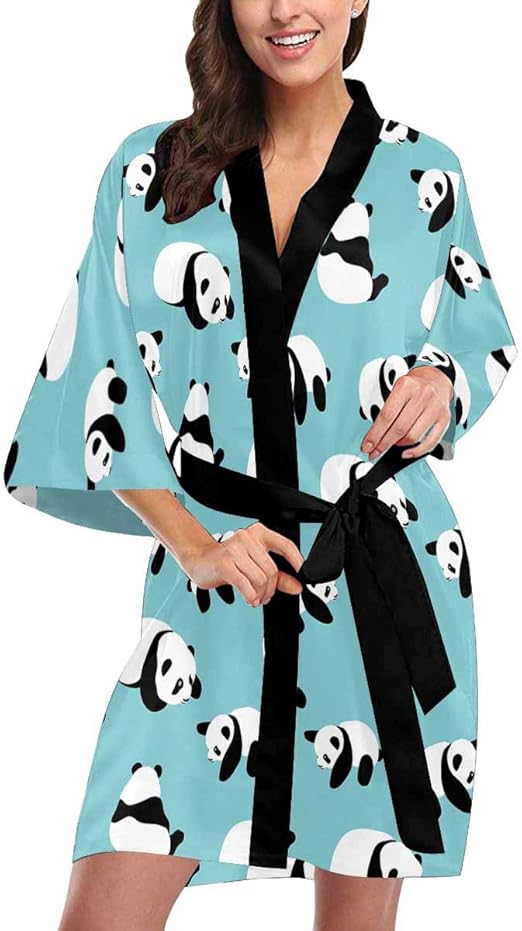 Custom Panda Bear Women Kimono Robes Beach Cover Up for