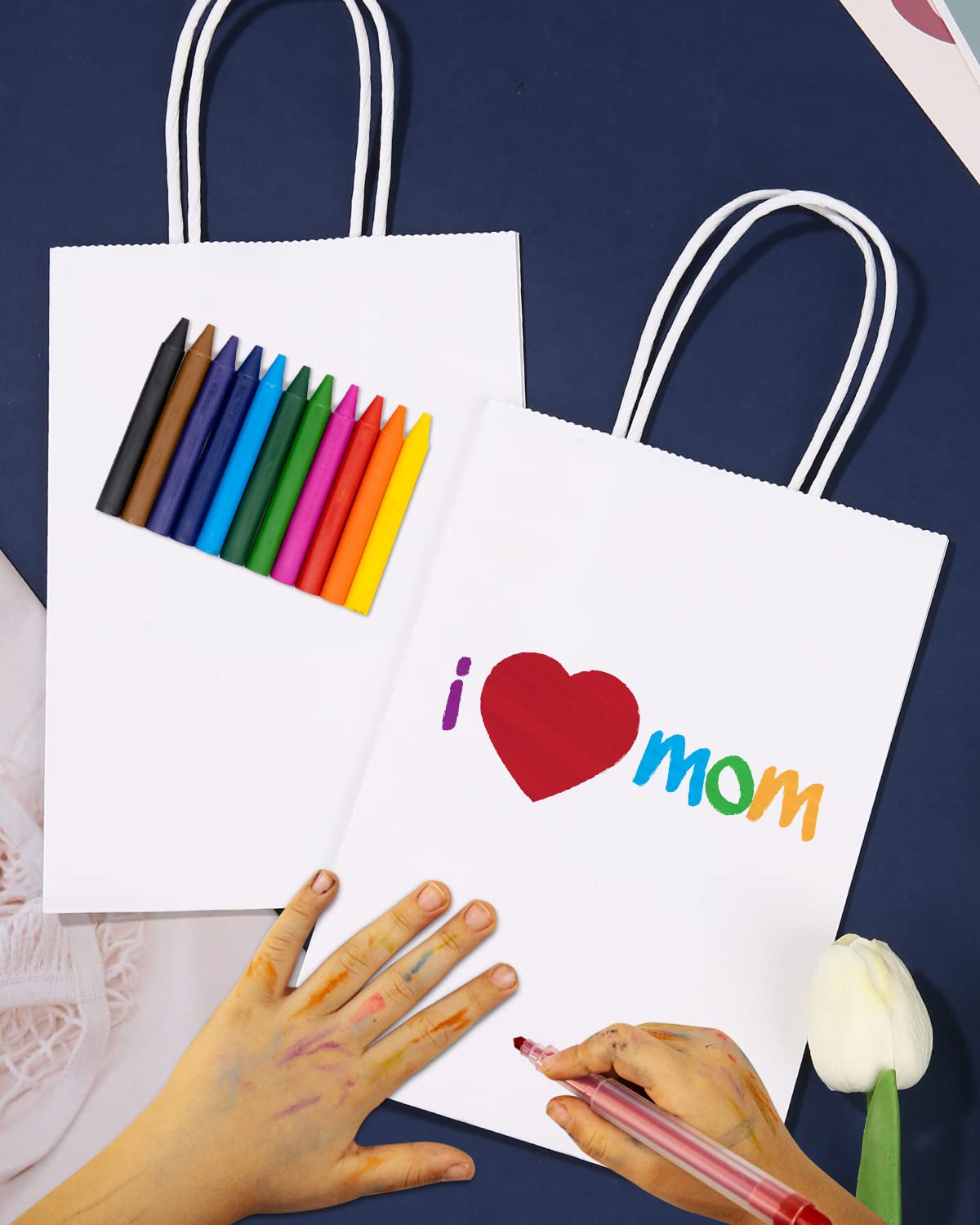 Sacchetti Regalo Carta Kraft Bianchi - 60 Pezzi, Con Manici, 21x16x8cm, Per Feste E Packaging - Foto 11