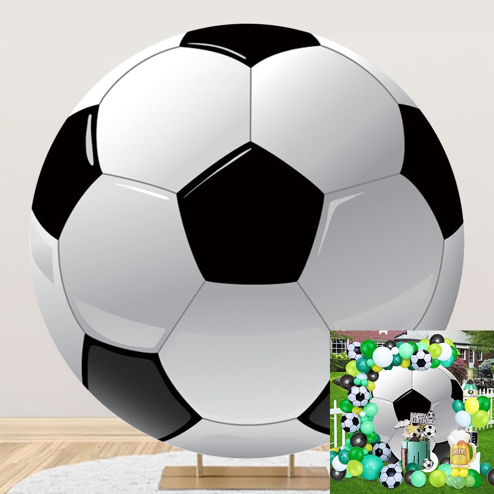 Leyiyi 6.5x6.5ft Soccer Round Backdrop Black and White Round Backdrop Cover Sports Theme Football Background for Kis Boys Man Birthday Party Newborn