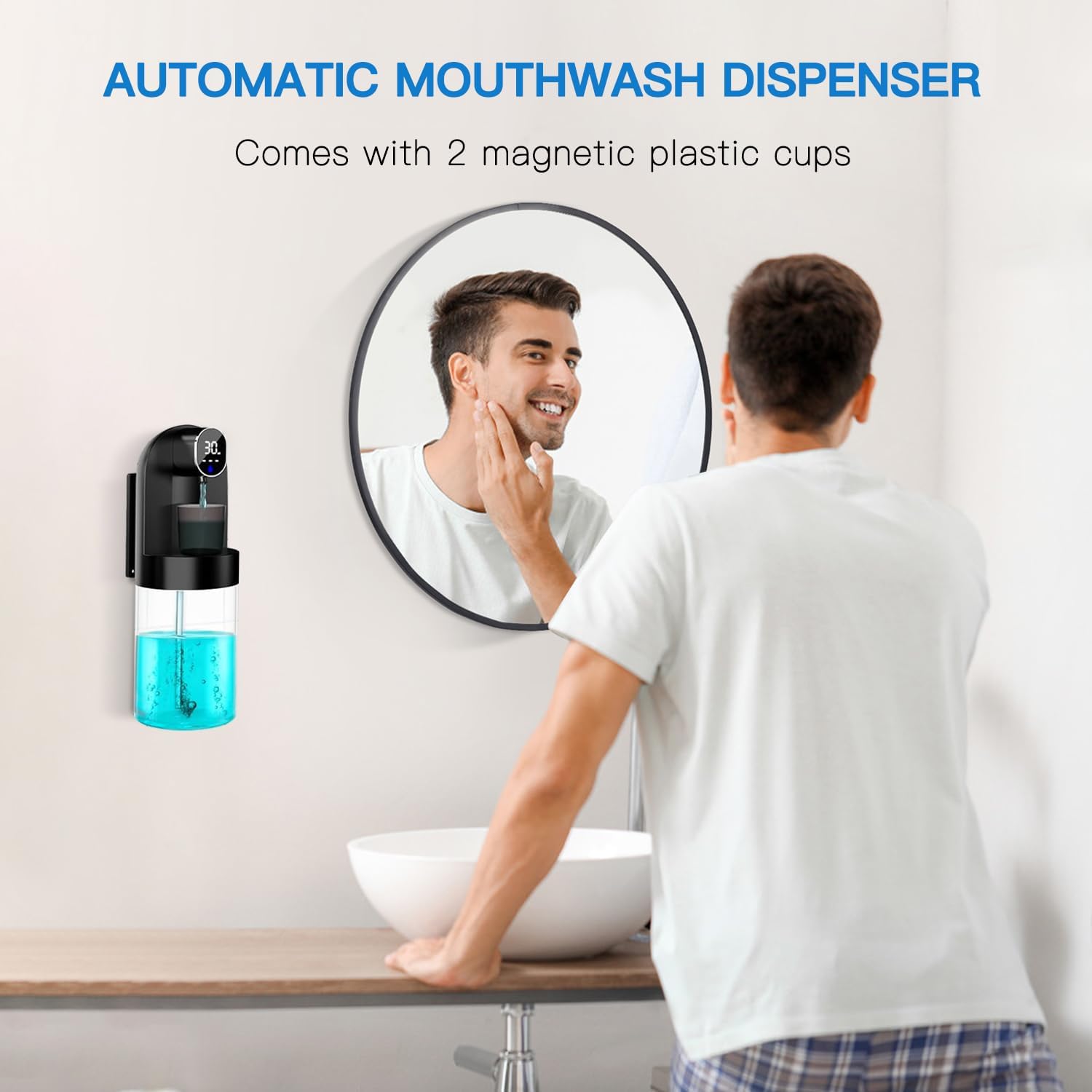 Upgraded Automatic Mouthwash Dispenser for Bathroom, 21.12 oz(600 ml) Touchless Smart Mouth Wash Dispenser 2 Magnetic Holder, 4 Dispensing Levels Wall Mounted Mouthwash Dispenser for Kids Adult(Black) - Image 7