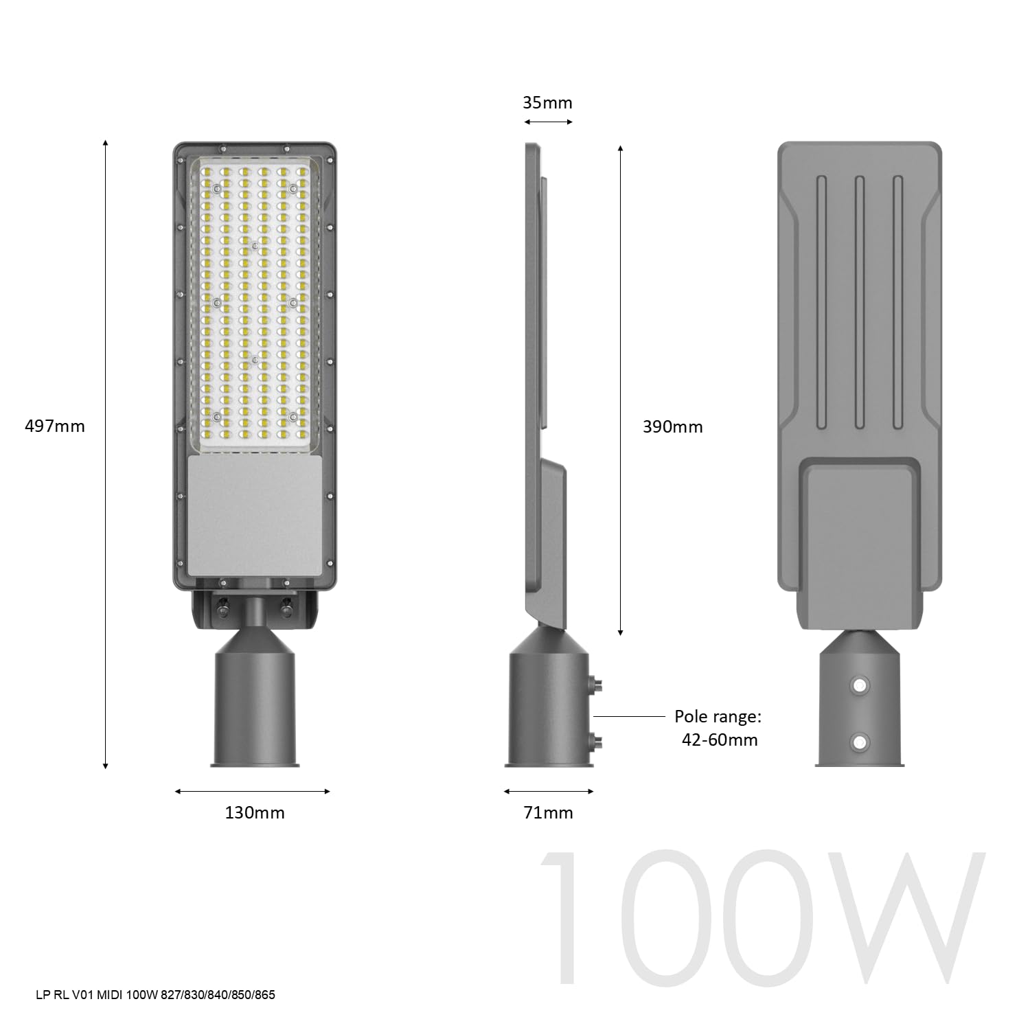 TRAXON LUXPOINT® Luminaria LED de Alumbrado Vial- Reinhold 100W 15000lm Luz Fría 5000K IP65 Ángulo 80° Aluminio, Uso Exterior, 5 Años de Garantía (Luz fría 5000K, 100 Watios)