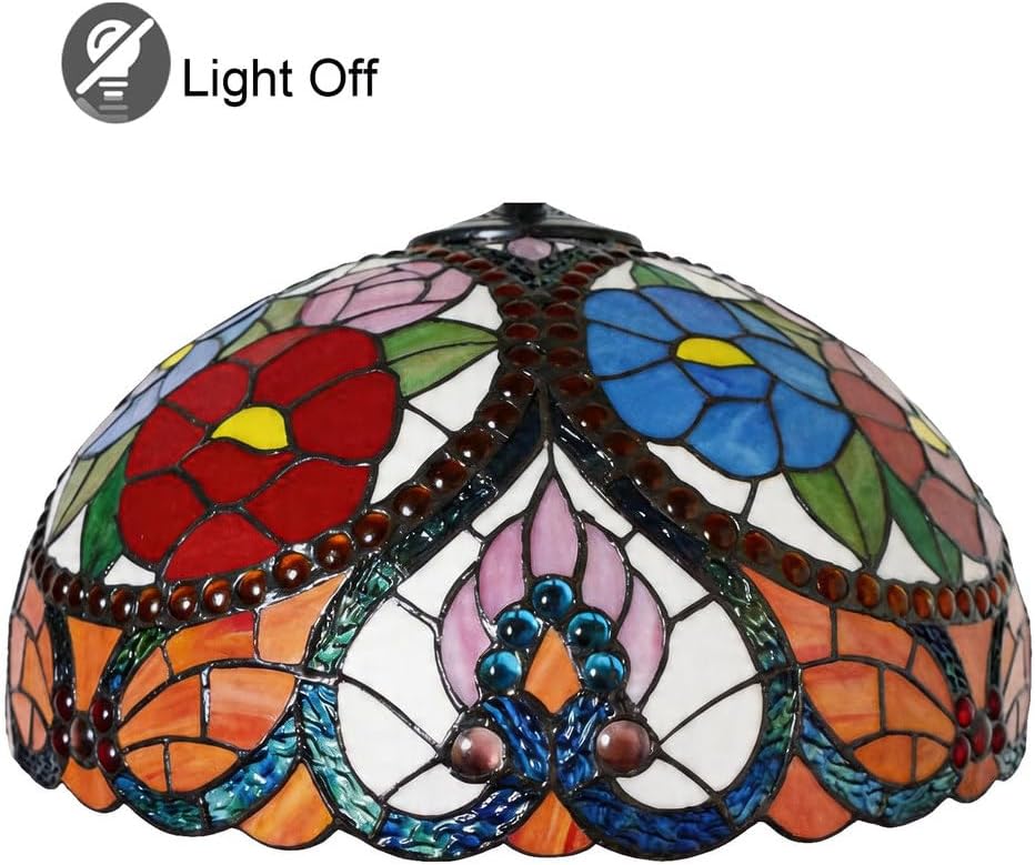 20-Inch Tiffany Style Stained Glass Lampshades Replacement Only Vintage Flowers Lamp Shade Fit for Bedside Reading Lamp, Study Table Lamp, Pendant Light, Floor Lamp