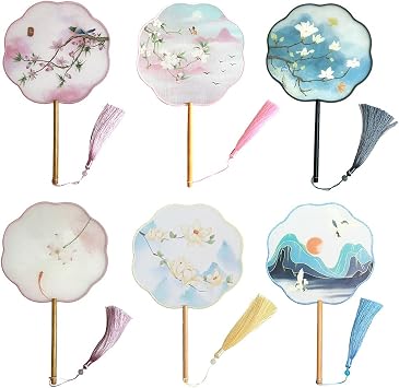 Chinese Antique Translucent Handheld Round Fan Flower Dancing Hand Fans Translucent Handheld Round Fan