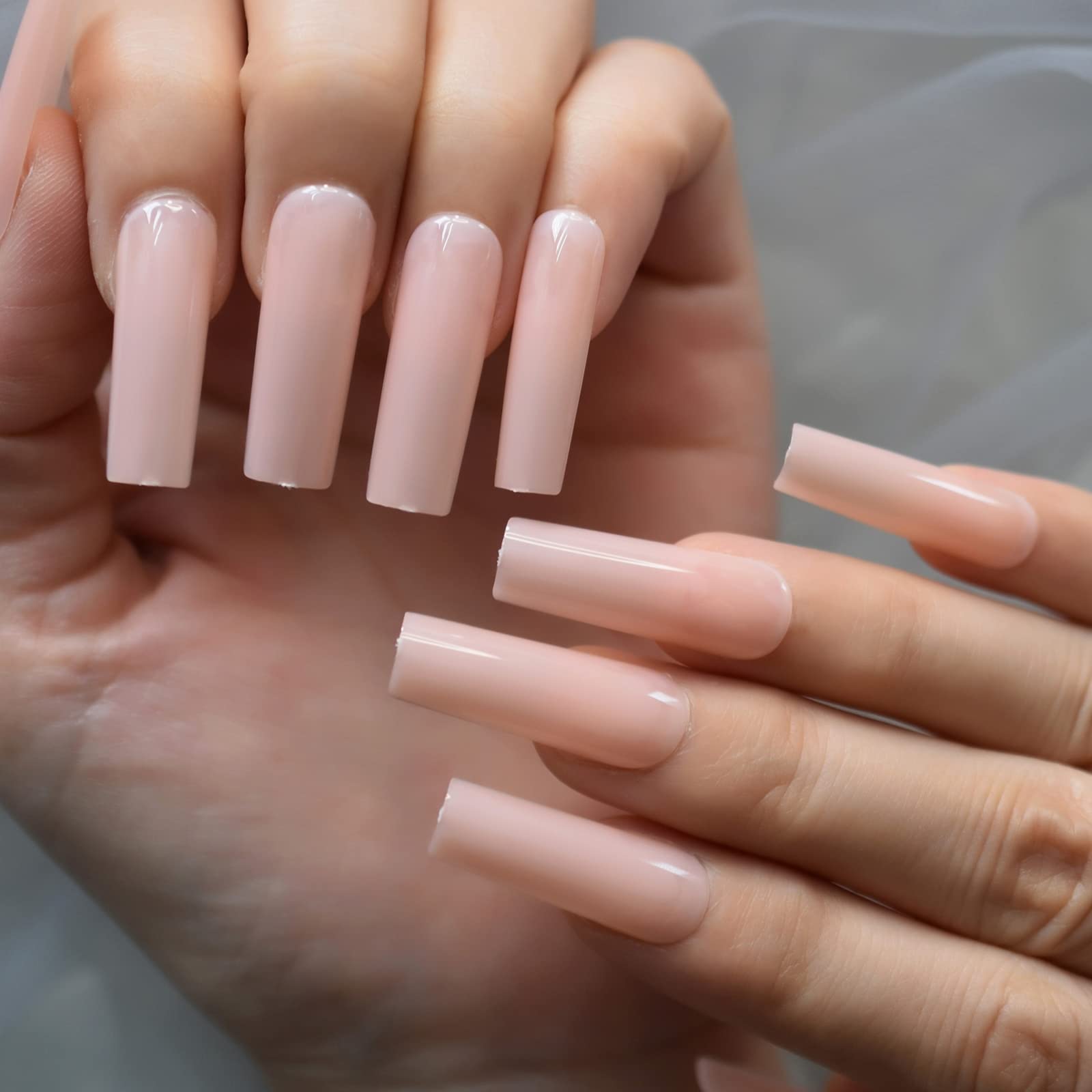 Glossy Pink Nude Fake Nails Extremely Long Monochrome Semi-cylindrical  Acrylic Press On Nails Full Cover Gel Nail Art Tools : Everything Else -  Amazon.com