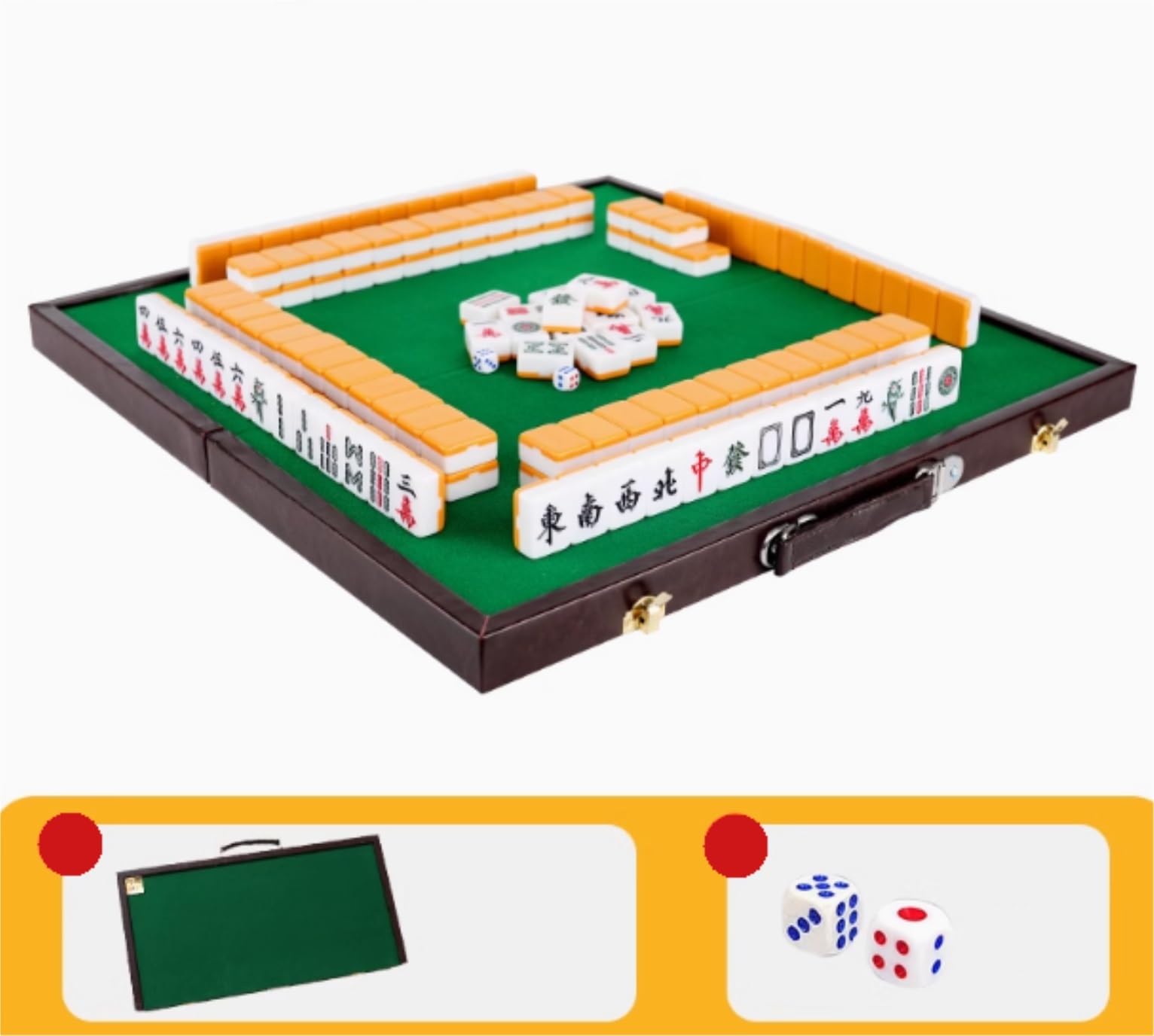 Mahjong Zestaw 144 Płytek Mahjong Gra Towarzyska Tradycyjna Gra Ze Składanym Stołem Zestaw Mahjong(Oranje)