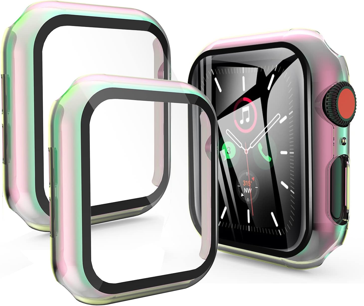 iTecFree 2 Pack for Apple Watch Case 40mm Built-in Screen Protector,Shockproof Overall Protective Cover Bumper with 9H Tempered Glass Screen Protector for iWatch SE Series 6 5 4 (Iridescence,40mm)