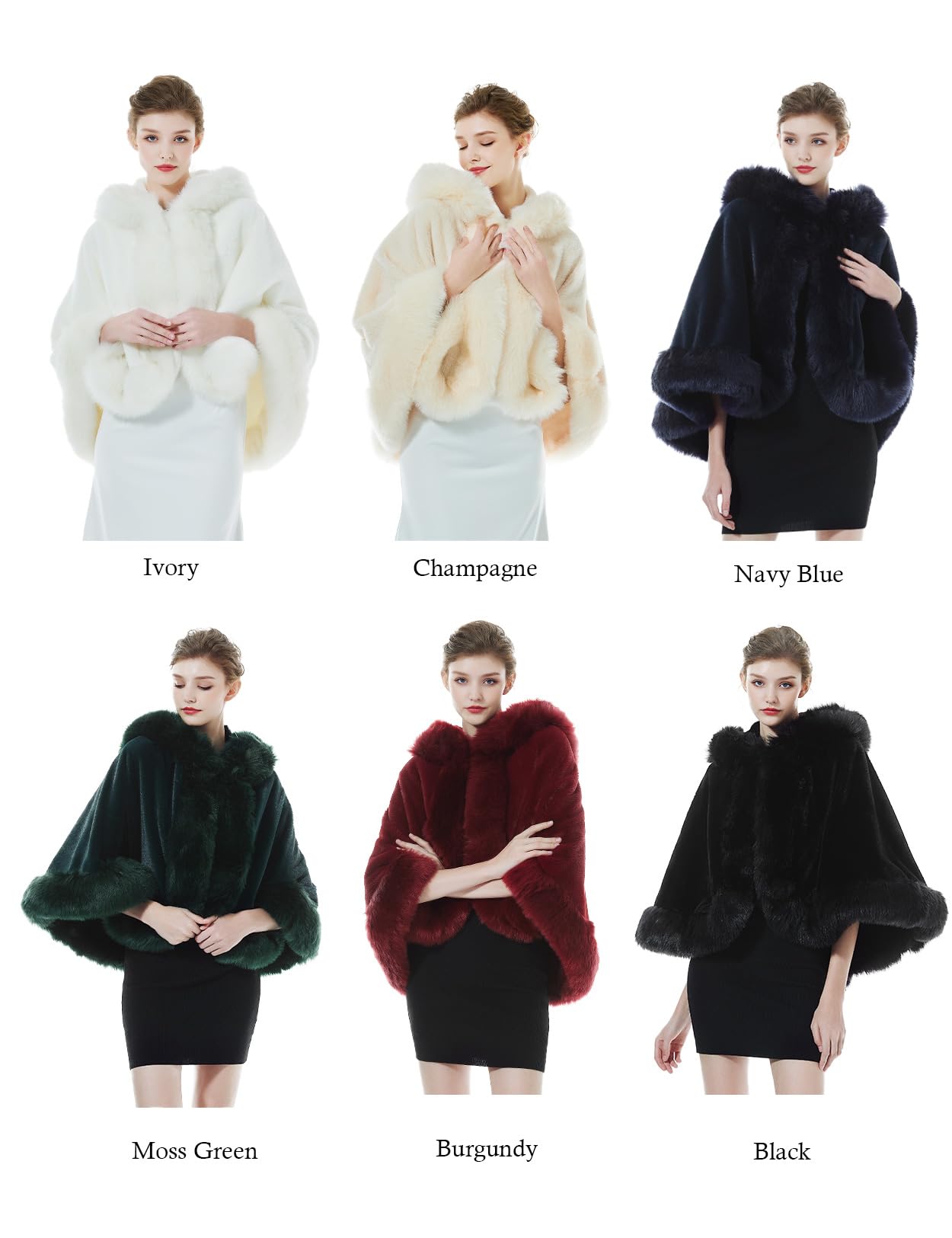BEAUTELICATE Estola de Pelo para Bodas Cape con Capucha Poncho de Piel Sintética Chal Mujer Fiesta Boleros Novia Halloween Navidad Invierno