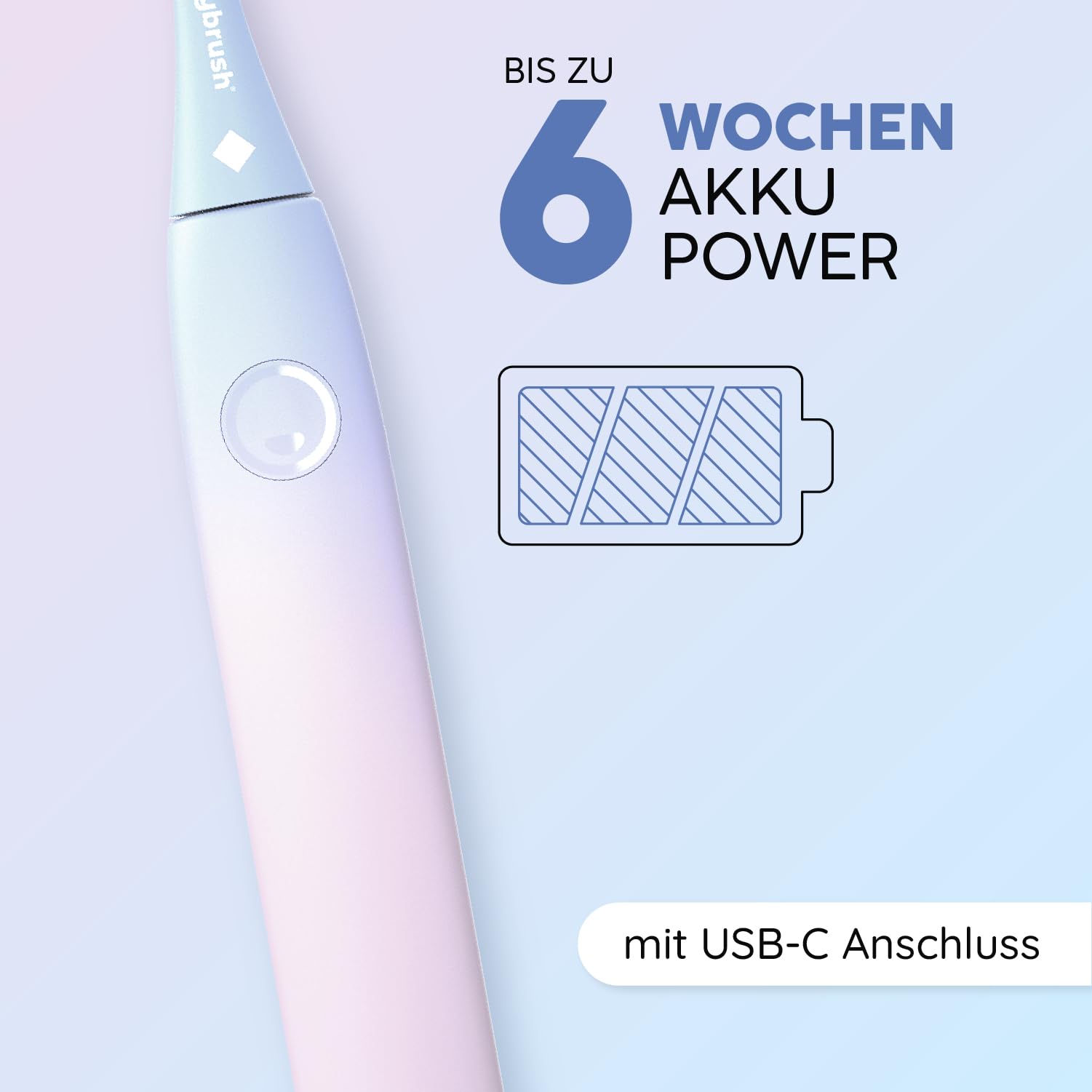 happybrush Elektrische Zahnbürste ECO VIBE Lite [Testsieger] Starterset - Schallzahnbürste mit 6 Wochen Power-Akku inkl. 3 Aufsteckbürsten Pastelltöne