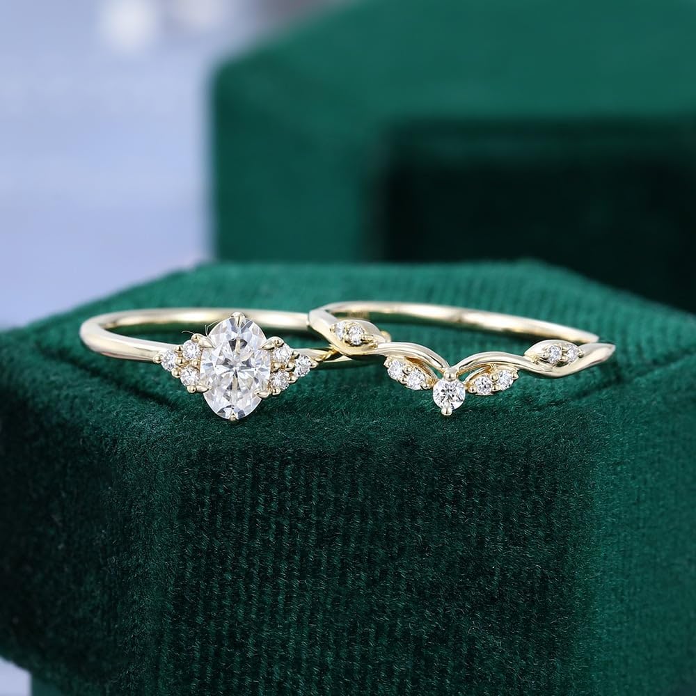 Moissanite Bridal Set for Women 1 CT Oval Cut Moissanite Engagement Ring with Marquise Curved Wedding Band Colorless VVS1 925 Sterling Silver/10K 14K Solid Gold Promise Ring Set Ring Size 4-14