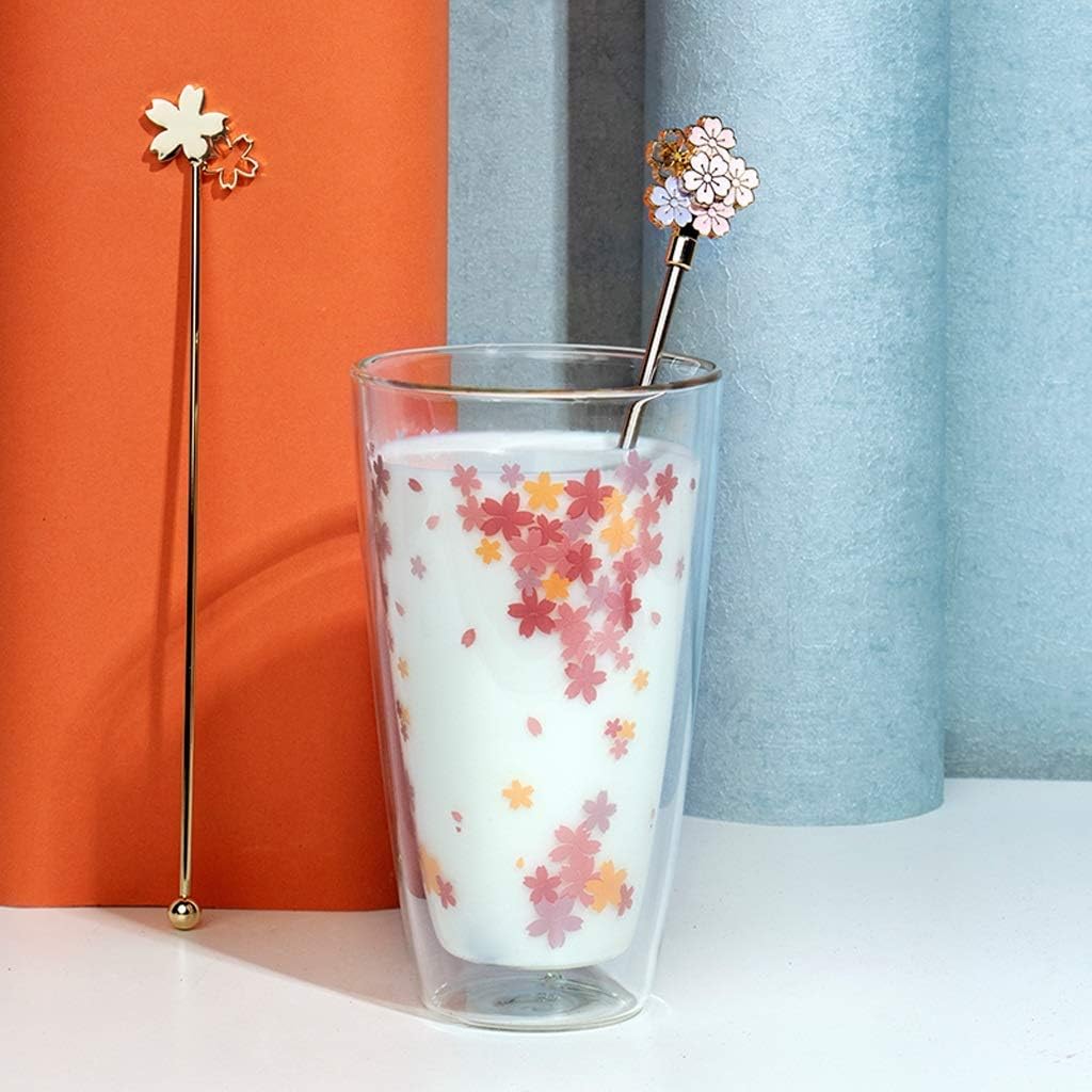 Daily Accessories Coffee Spoon Sakura Coffee Stirring Stick Cute Stainless Steel Swizzling Stick Milk Drink Honey Milk Powder Long Handle Stirring Stick Spoon Dessert Spoon (Color : A) image 4