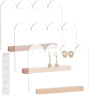 اوليكرافت 3 عبوات من حامل عرض الاقراط الشفاف الاكريليك منظم اقراط لعرض المجوهرات مع قاعدة خشبية والمجوهرات 5.5 × 7.9 0.12 انش متعدد الألوان