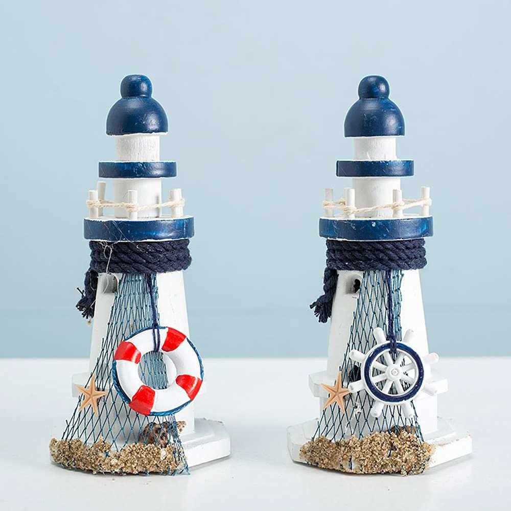 Sculpture Drewniana latarnia morska światła wieży Dekoracje Dekoracje Miniatur Starfish Shulls Handmade Desktop Dekoracyjne Ozdoby rzemiosła Statue