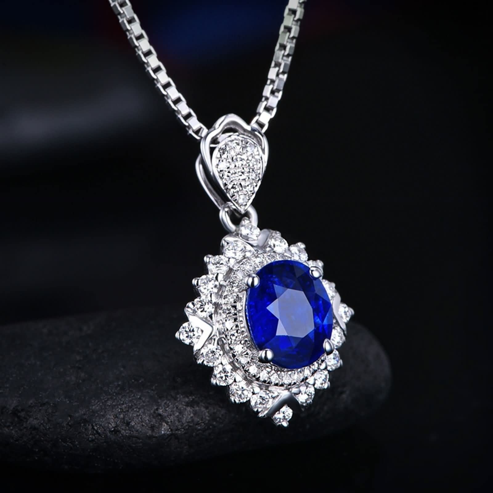 Collares de piedra natal para mujer, collares de zafiro con oro blanco de 1.07 quilates VVS2 piedra preciosa de corte ideal de 18 quilates lujoso collar de regalo para mujer, Zafiro Diamante