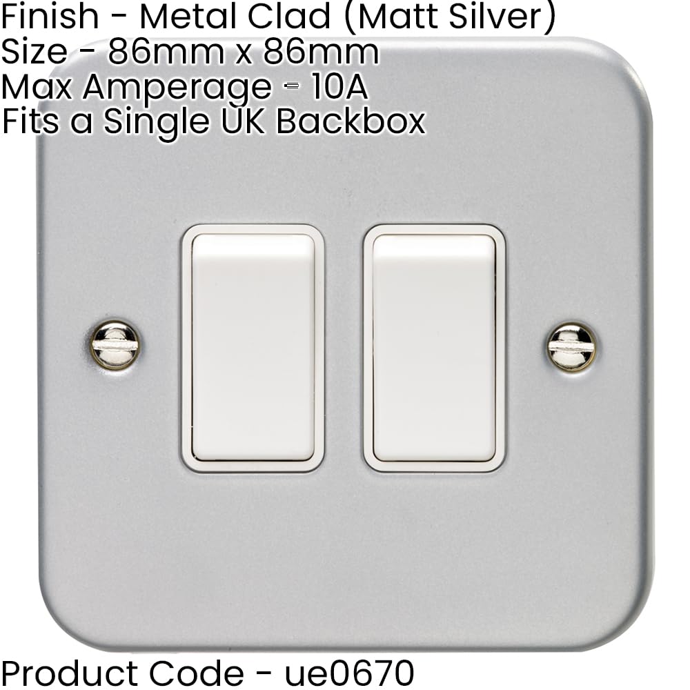 Doppel-Lichtschalter, 2-Wege, 10 A, robuste Metallklemme, weiße Wippe, dekorative Küche, Wohnzimmer, Schlafzimmer, 5 Stück