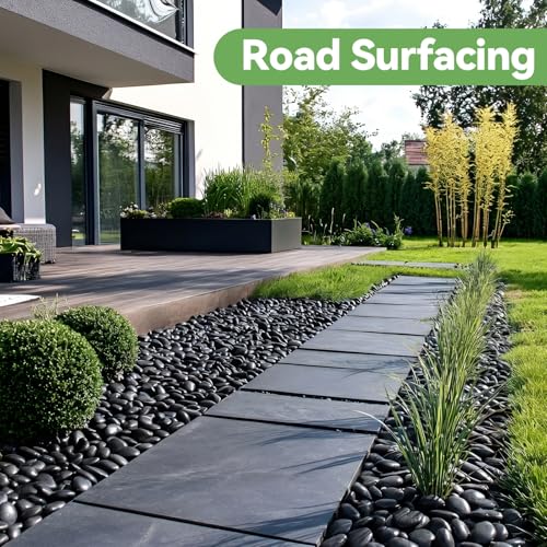 Image of Pulovin 5 Pound Decorative Stones, Black Pebbles for Landscaping, Plant Rocks for Pots Outdoor and Indoor, 1 inch-2 inch Polished River Rocks for Vase Filler, Garden Decor
