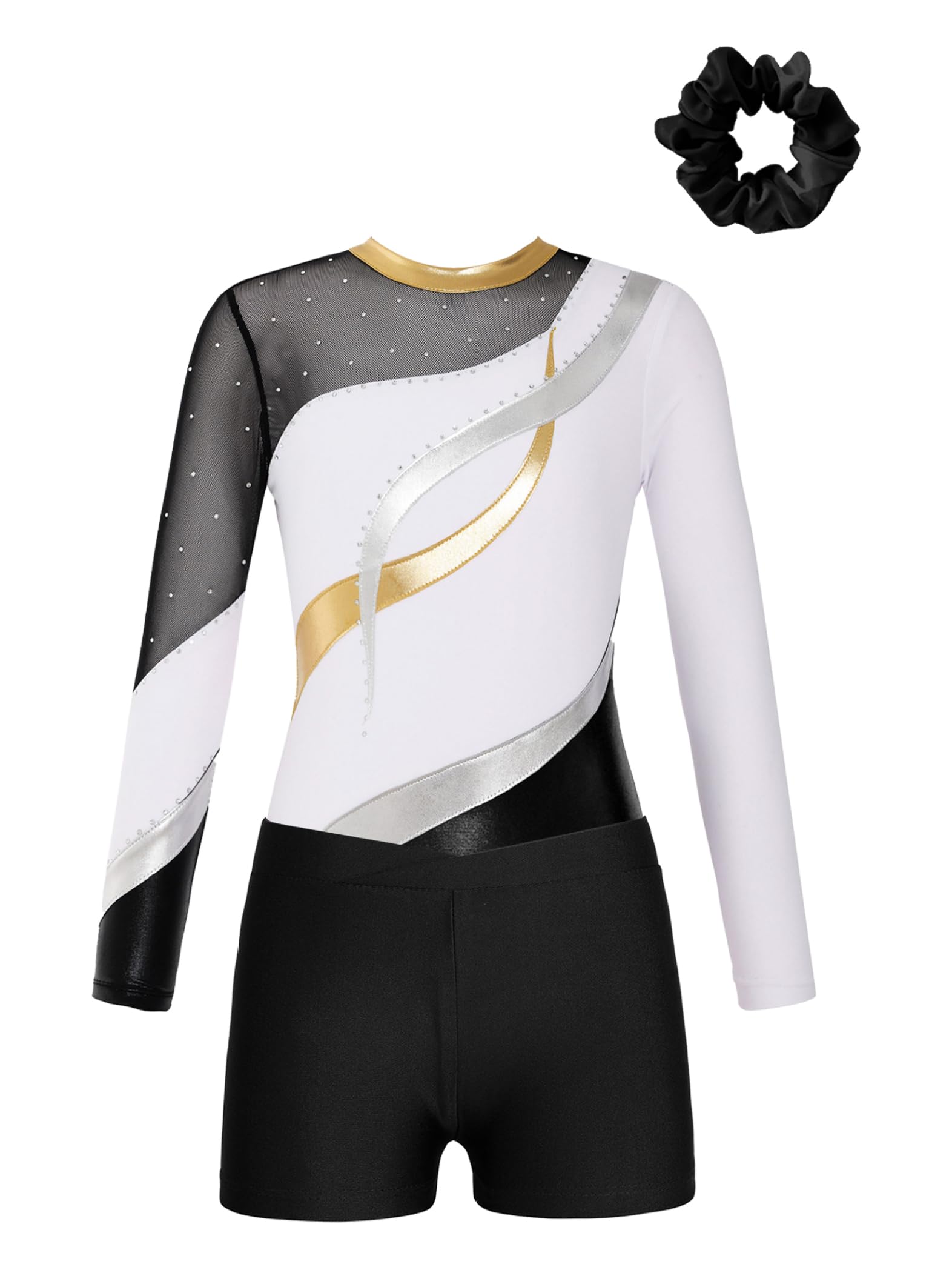 Turnanzug Mädchen Langarm Gymnastikanzug Mit Hose Und Haarband 3-teiliges Gymnastik-outfit Wettkampf