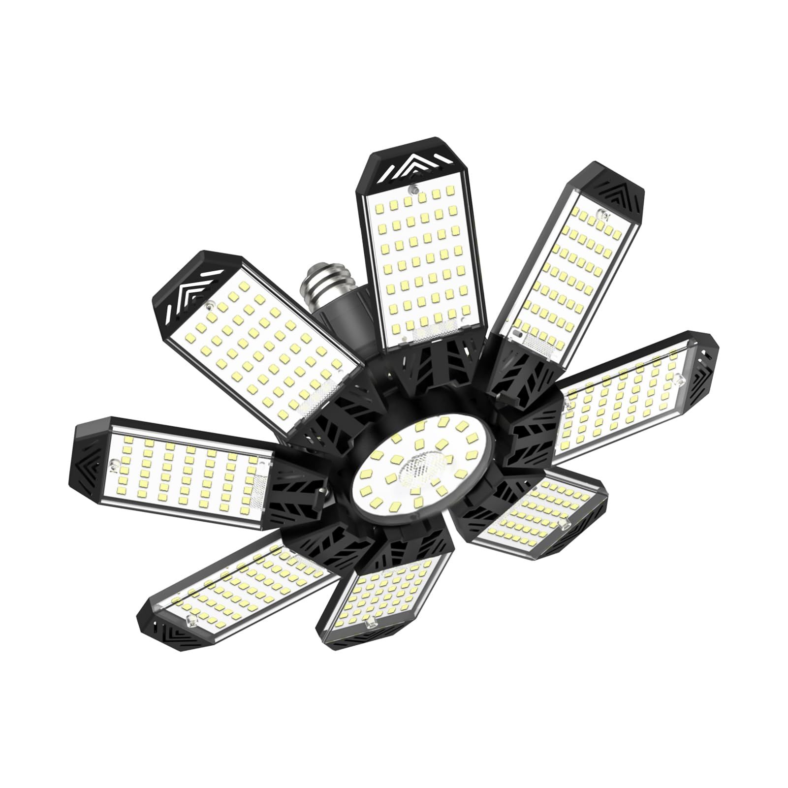 Eclairage LED Garage 210W - 21000LM 6500K Super Brillant Eclairage Atelier Déformable à 8+1 Panneaux Ajustables, Base E26/E27 Plafonnier LED pour Garage, Entrepôt, Cave, Atelier, Débarras