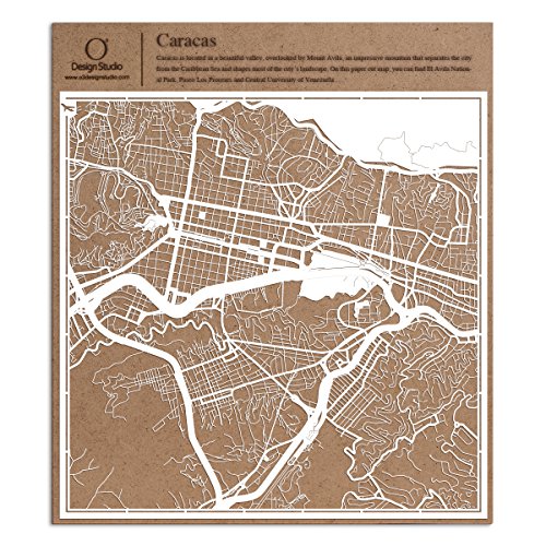 カラカス切り絵地図、白、30x30センチ、オリジナルデザインペーパーアート、アイデアギフト