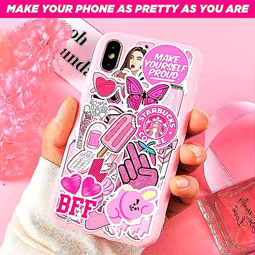 Image of FlyBuyHub Aesthetic Pink Theme Girls Vinyl Journal Stickers for Phone Case, Laptop, Notebook, Dairy, Water Bottle, Etc Self-Adhesive Set of 50 Glossy and Waterproof (Pink Theme)