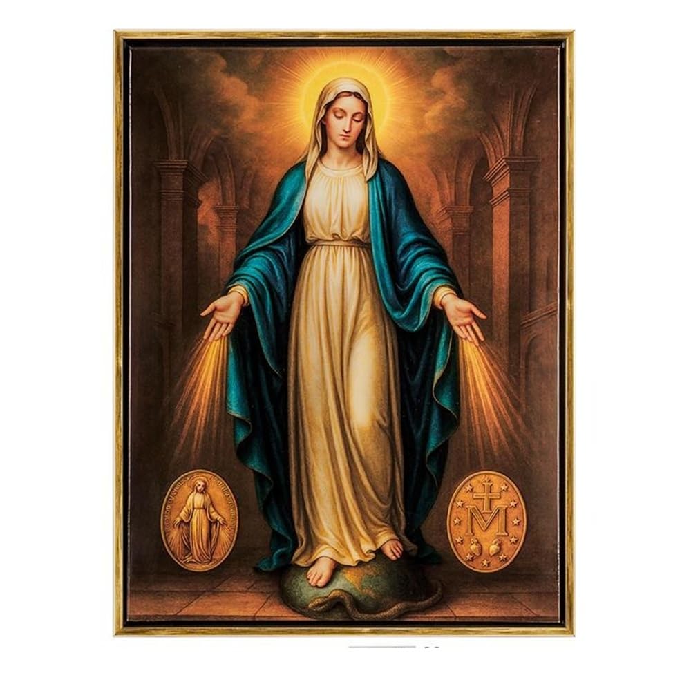 Tableau Vierge Miraculeuse avec cadre DRW cadeau baptême