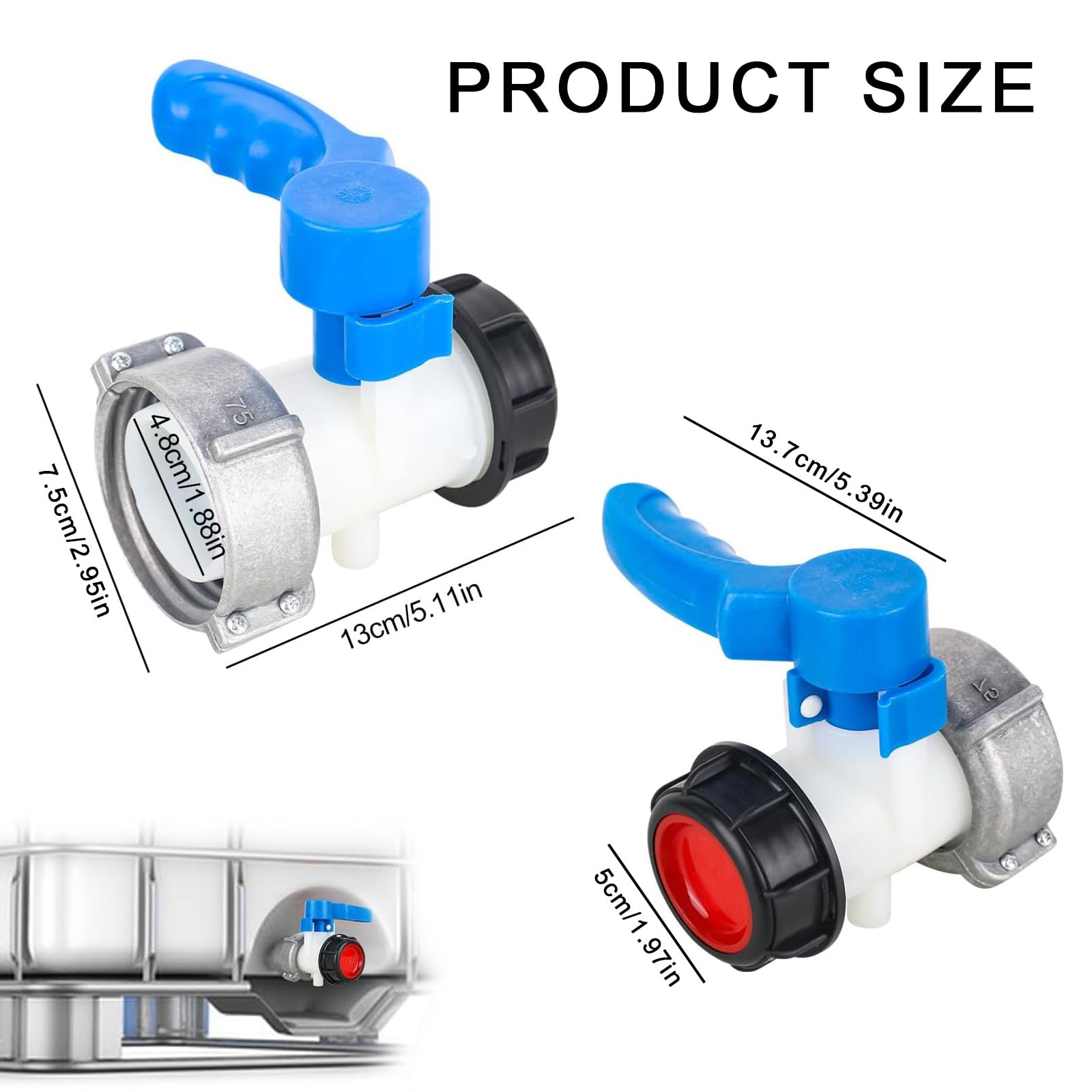Adapter IBC do zaworu kulowego IBC - DN50 - 75 mm - Akcesoria do zbiornika IBC - Zawór spustowy - Zawór zatrzaskowy do pojemnika IBC, zbiornika wody, zbiornika na deszczówkę