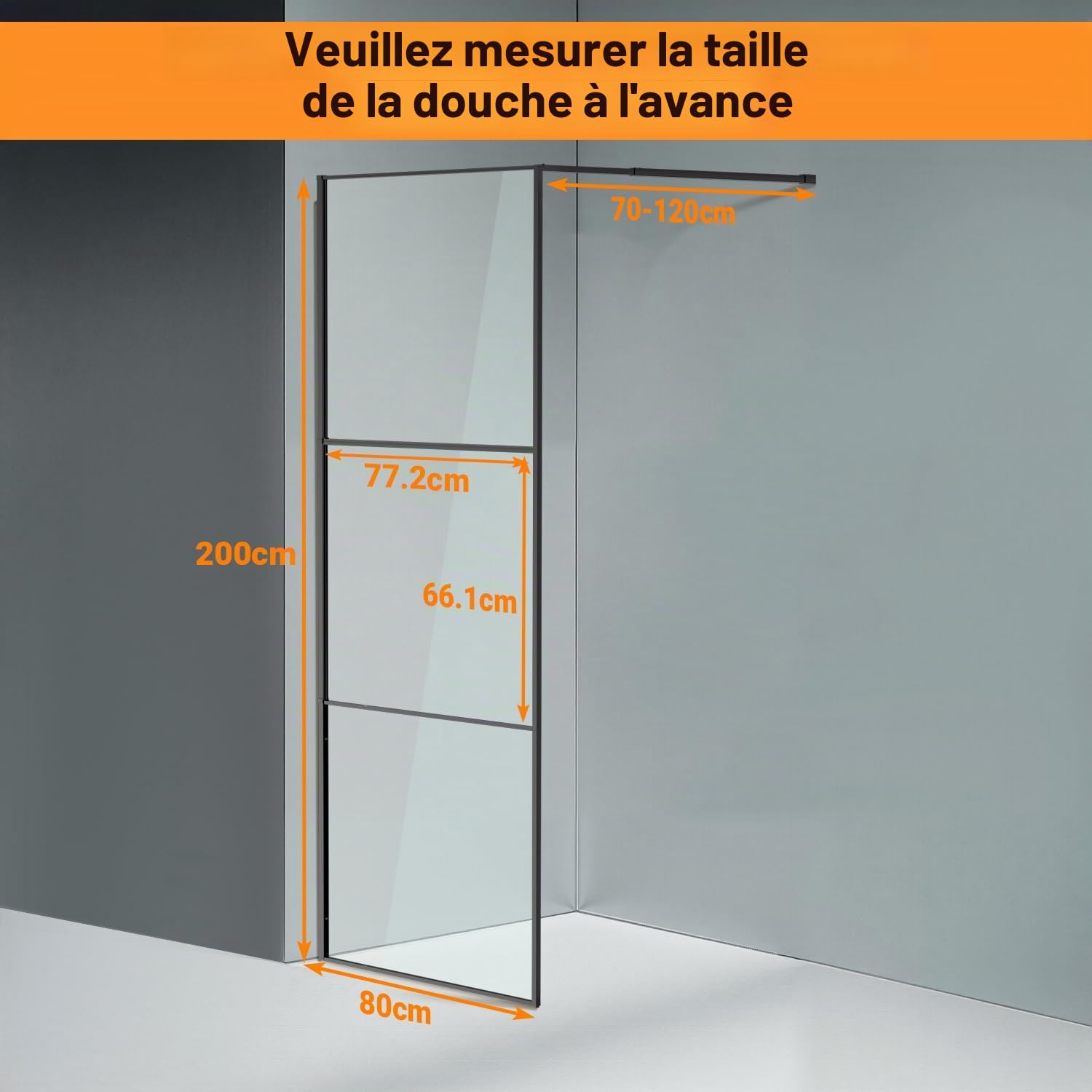 Daromigo Paroi de douche 80×200 cm pour douche, verre de sécurité ESG 5 mm pour douche walk-in, séparation de douche à cadre complet en aluminium, plage de réglage 0–10 mm, montage gauche/droite