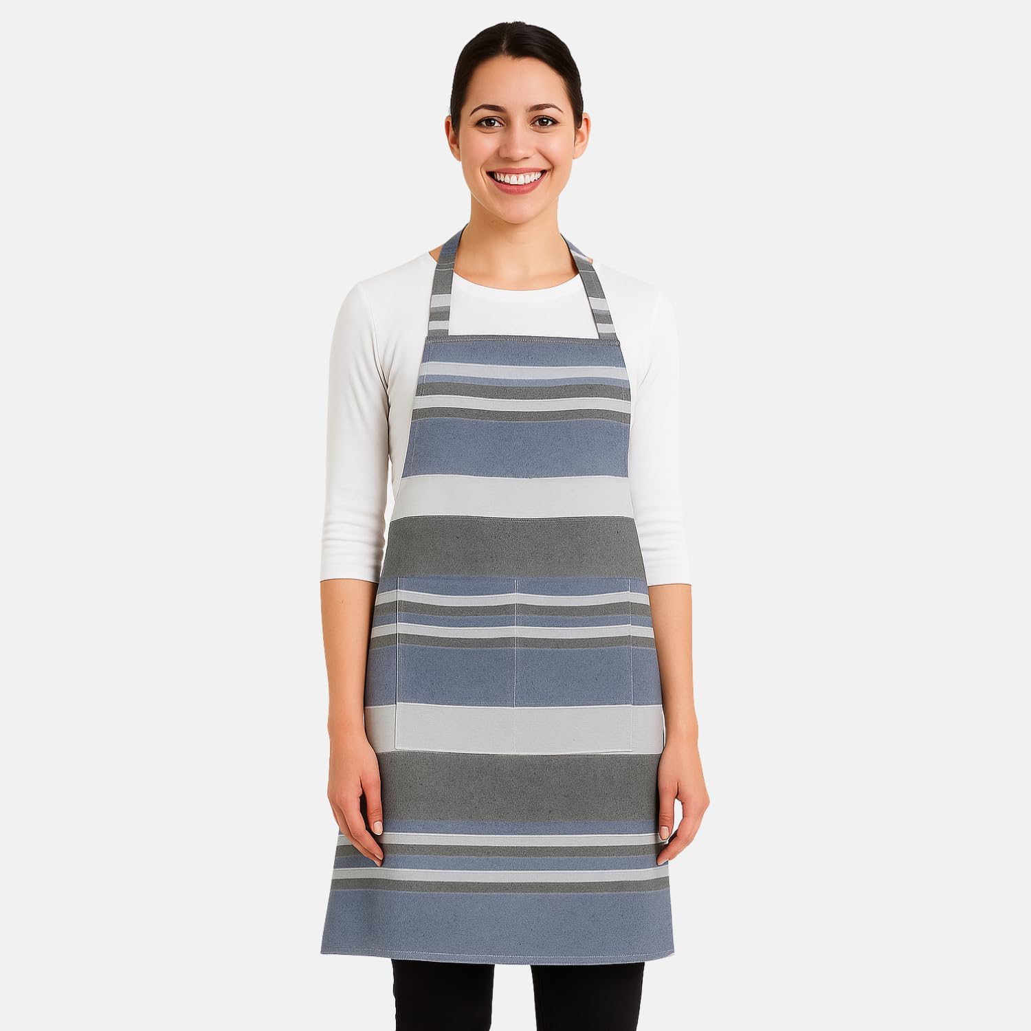 Värde Unisex Cooking Aprons | Spillproof Apron | Striped Design with 2 Front Pockets & Free Size Neck Strap | Durable, Oil & Stain Resistant | Chef Apron for Cooking, Baking, BBQ (1, Blue Bell)